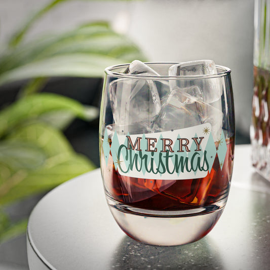 Retro Diamond Merry Christmas Whiskey Glass