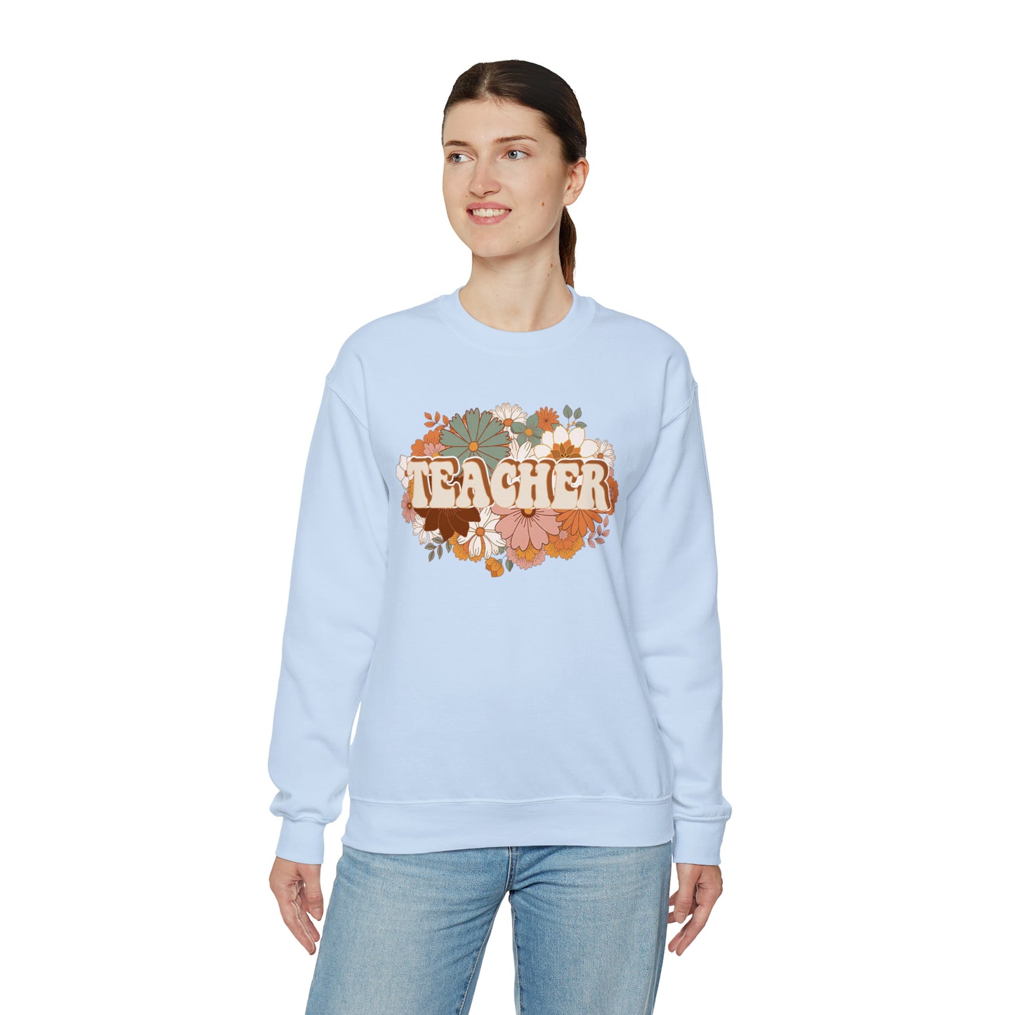 Vintage Retro Floral Teacher Warm Colors Unisex Heavy Blend™ Crewneck Sweatshirt