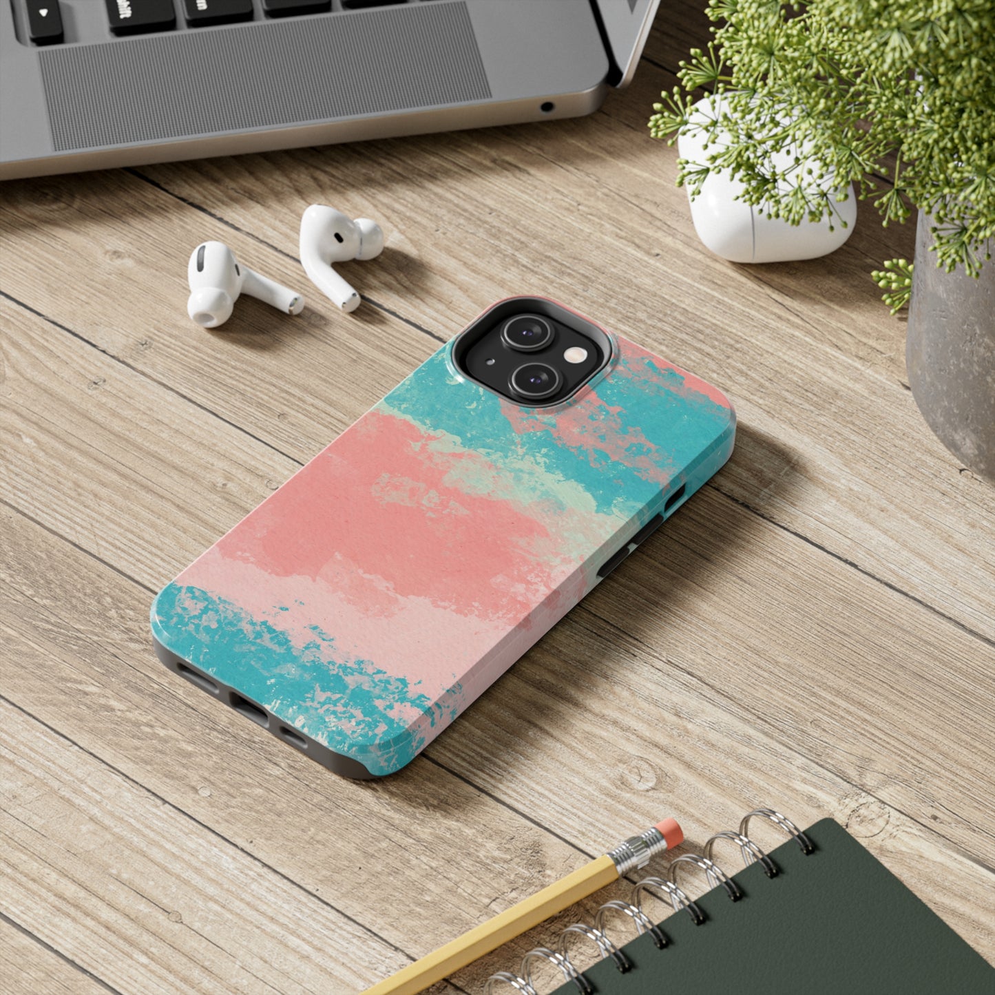 Pink and Turquoise Water Color Tough Phone Cases