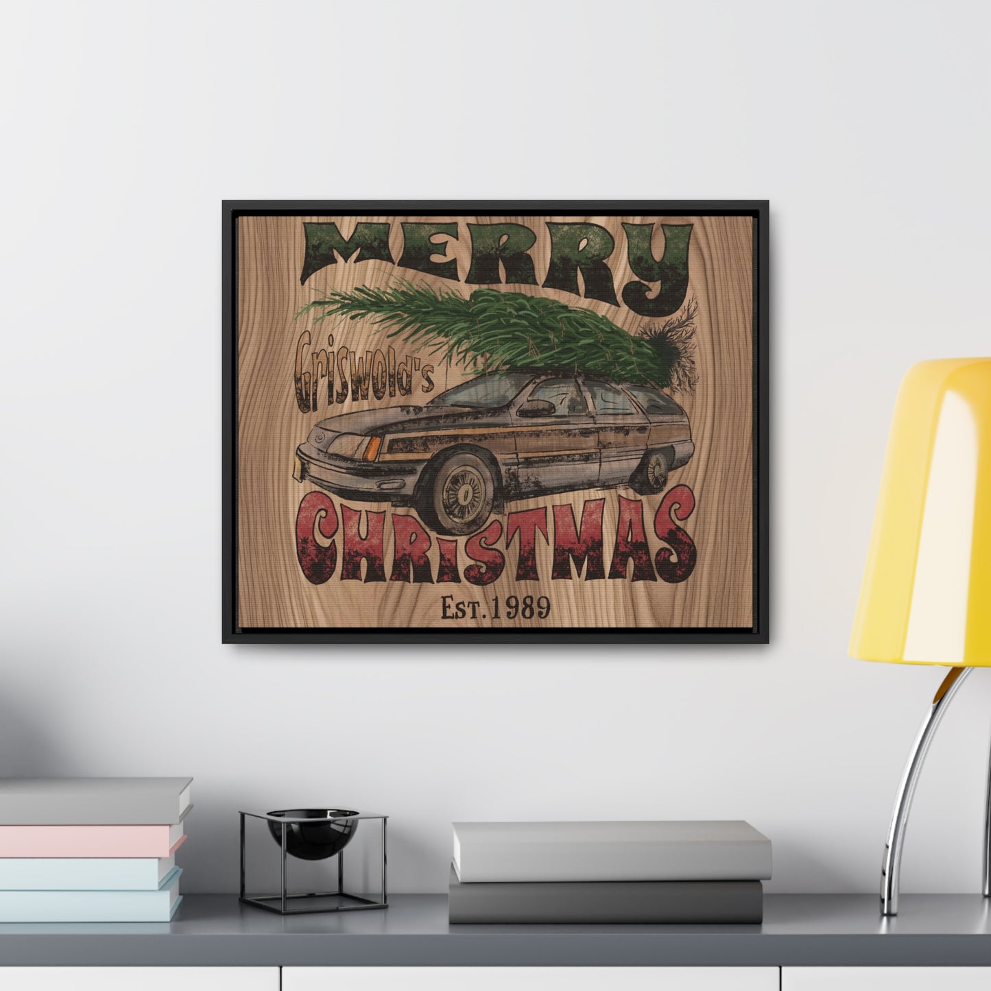 Distressed Merry Griswold Christmas Tree Station Wagon Holiday Gallery Canvas Wraps, Horizontal Frame