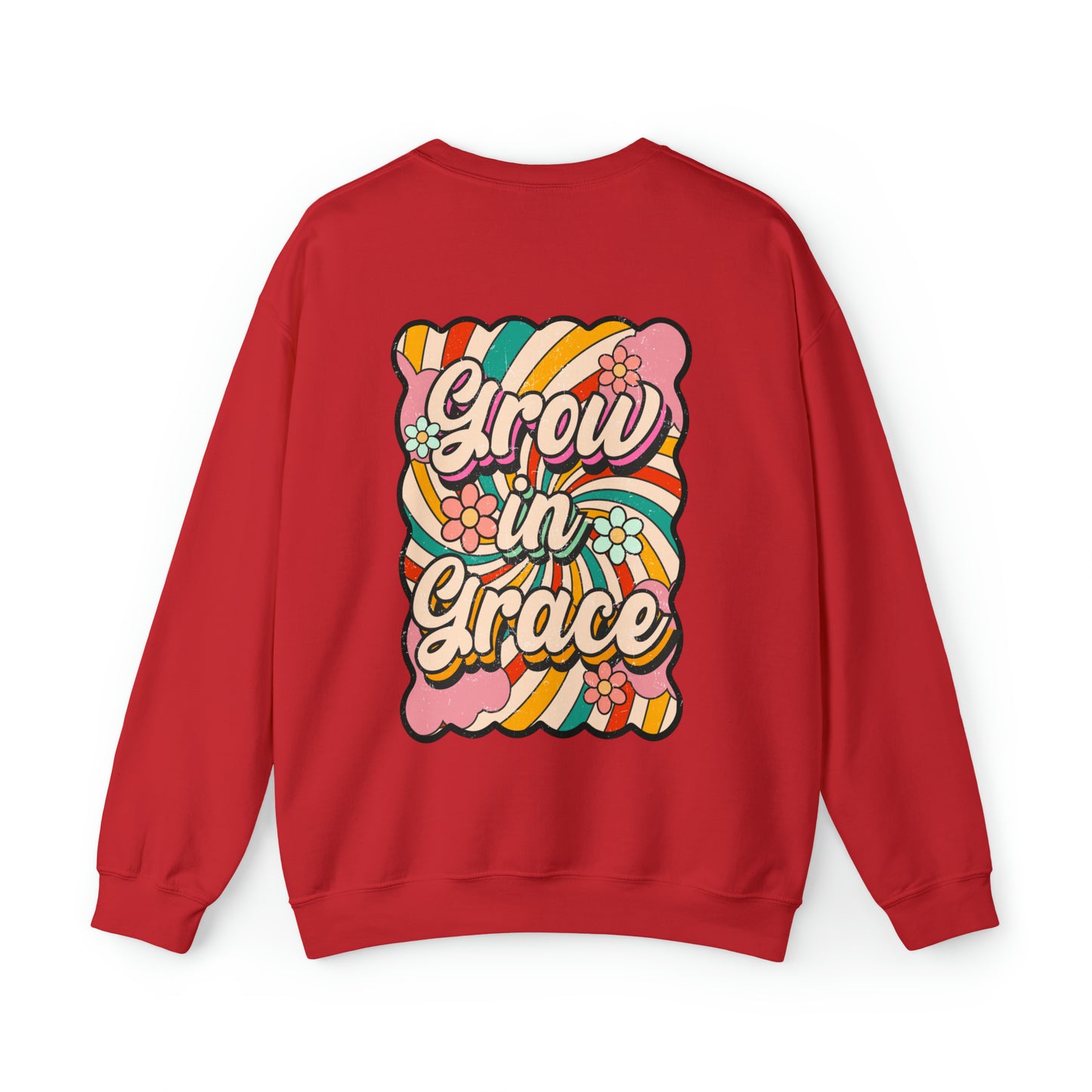 Vintage Grow in Grace with Cross Boho Color Print -  Front and Back Design Heavy Blend™ Crewneck Sweatshirt