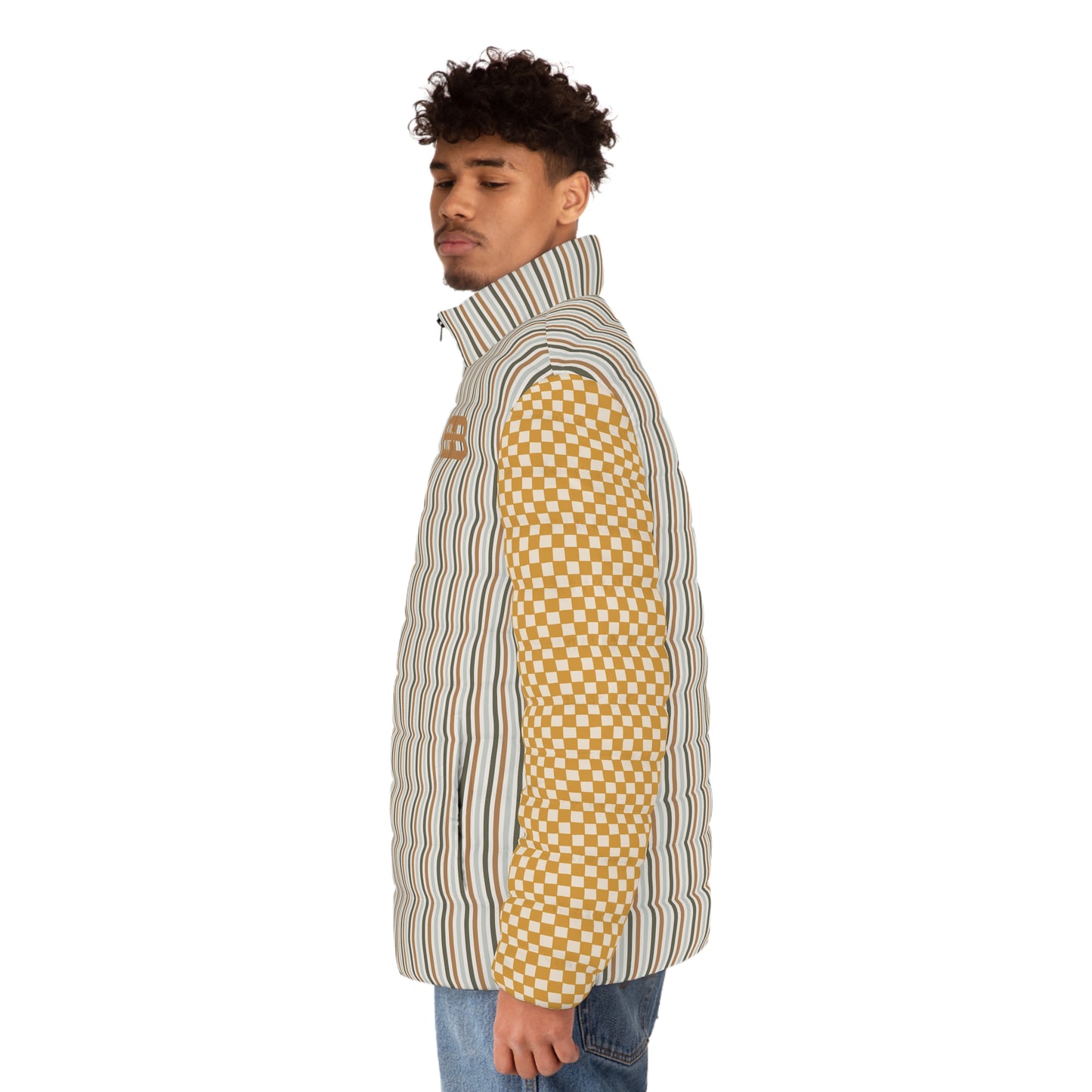 Exclusive Striped Checkerboard Puffer Jacket