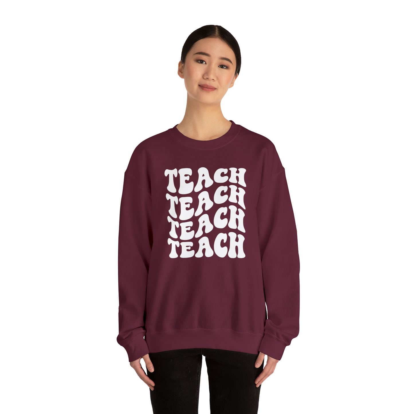 Teach Teach Teach Teach White Logo Unisex Heavy Blend™ Crewneck Sweatshirt