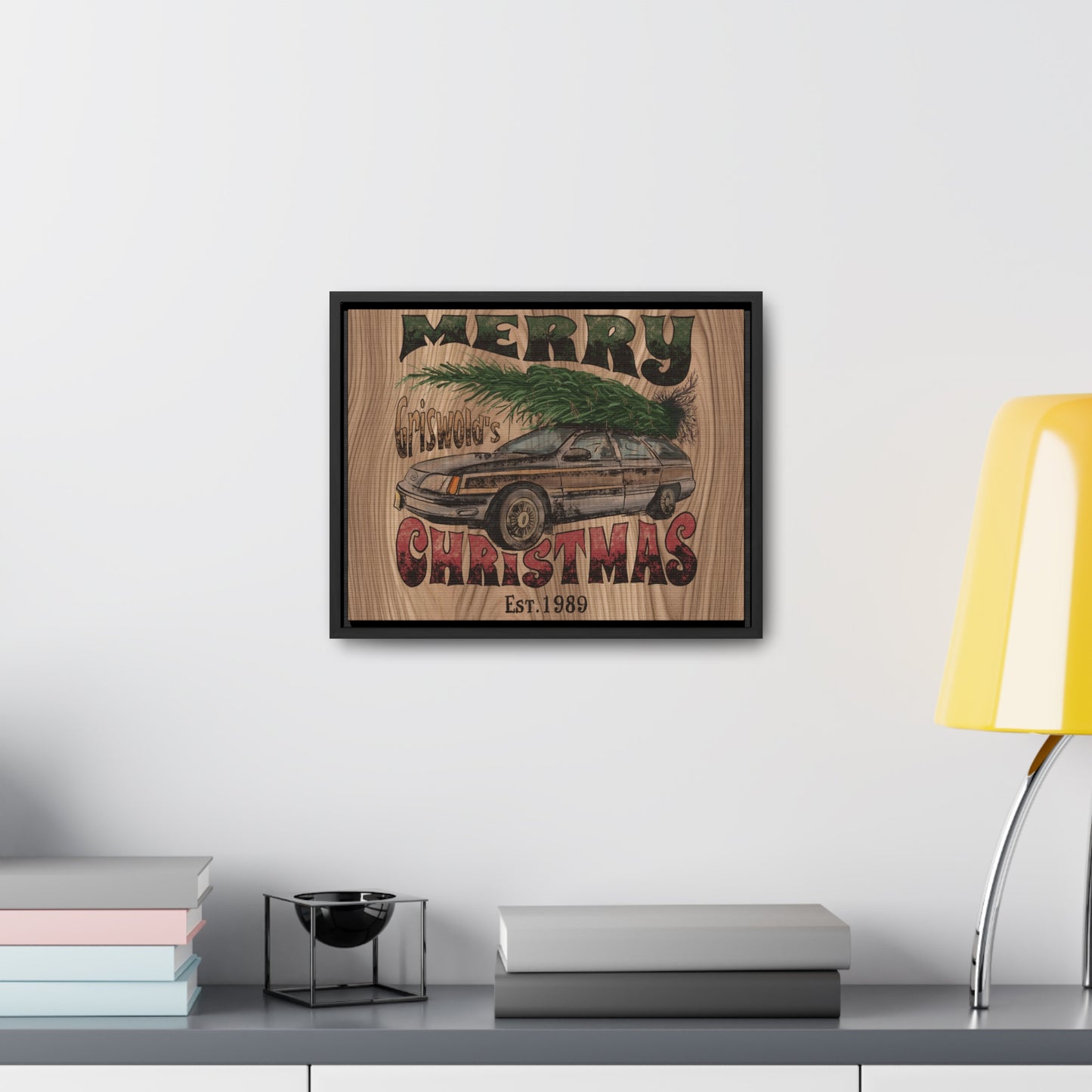 Distressed Merry Griswold Christmas Tree Station Wagon Holiday Gallery Canvas Wraps, Horizontal Frame