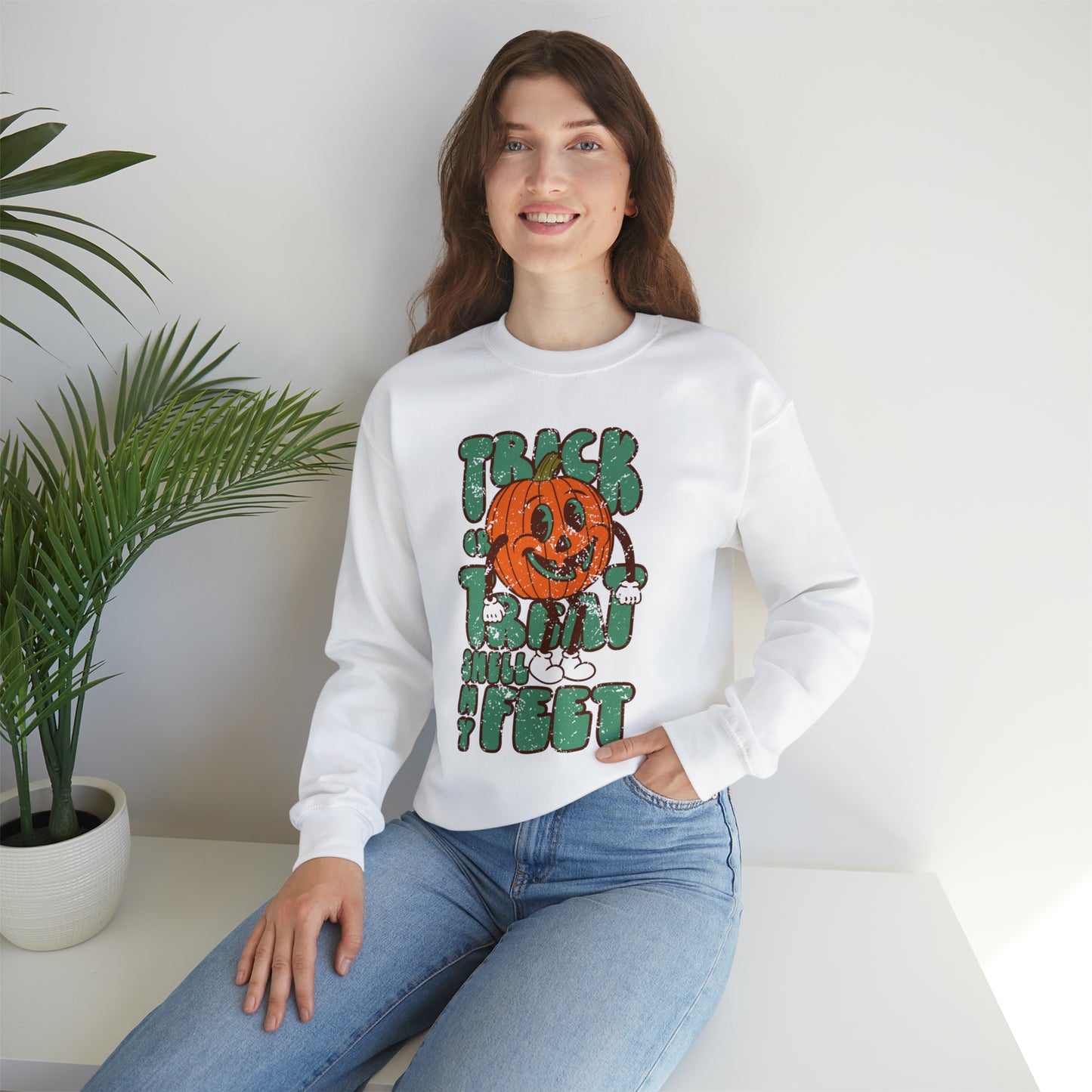 Distressed Trick or Treat Smell My Feet Heavy Blend™ Crewneck Sweatshirt