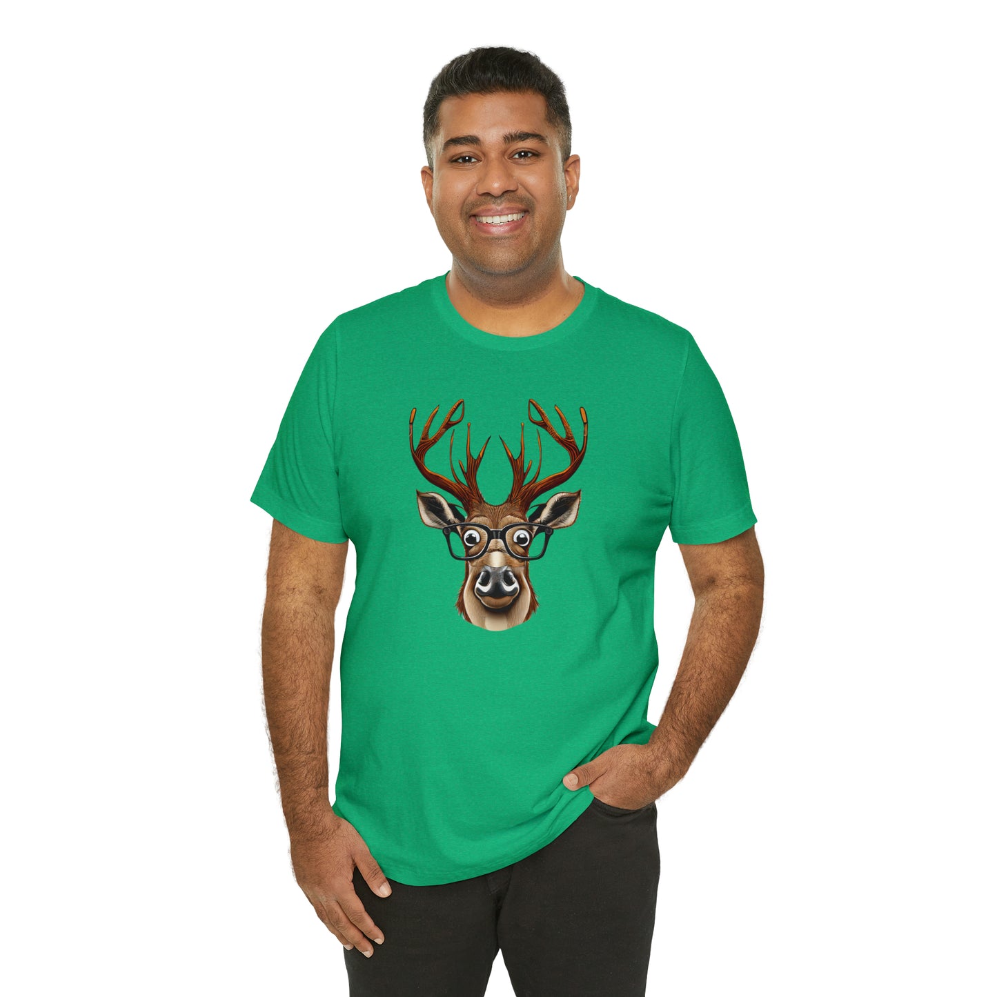 Deer/ Reindeer with Glasses Country and Christmas Unisex Jersey Short Sleeve Tee