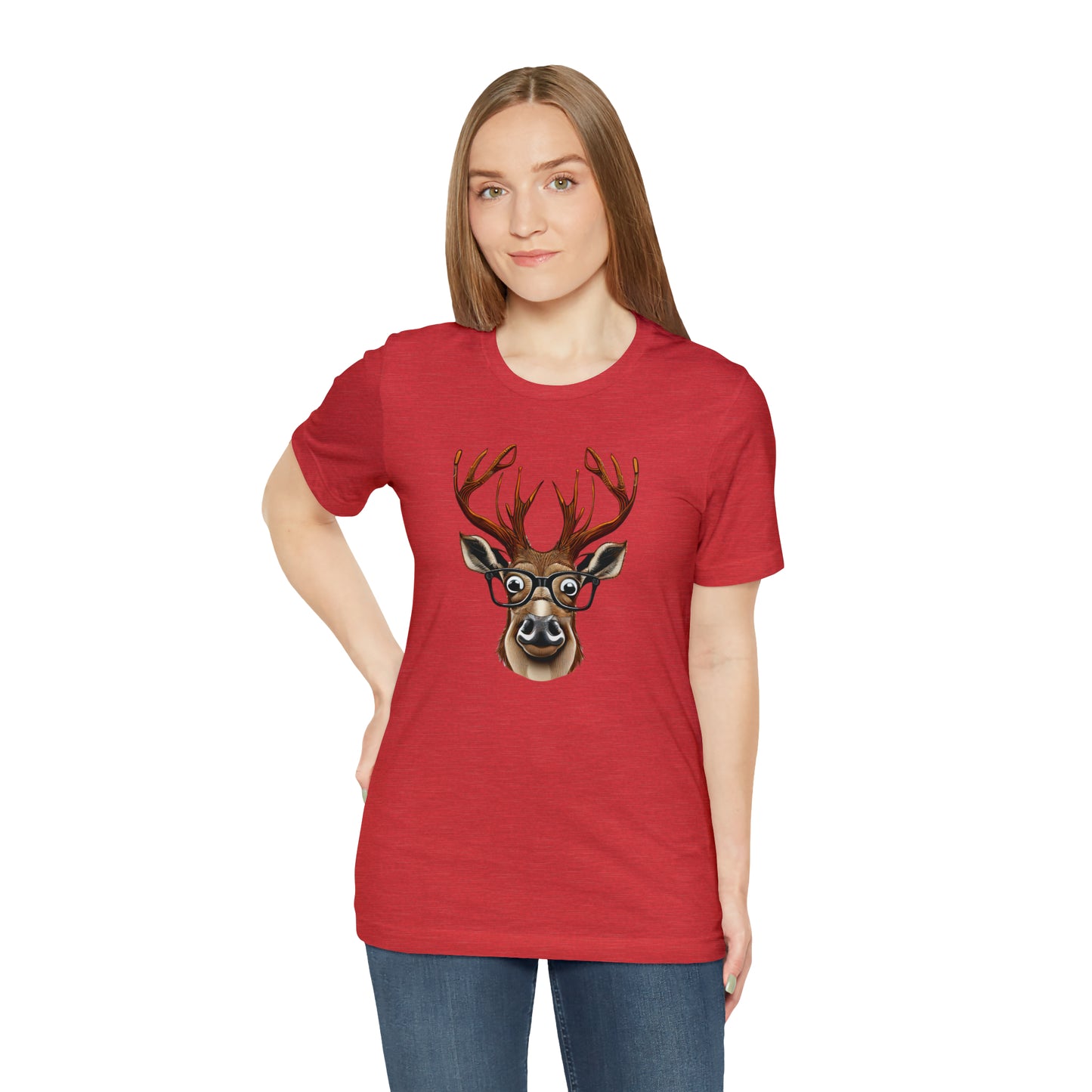 Deer/ Reindeer with Glasses Country and Christmas Unisex Jersey Short Sleeve Tee