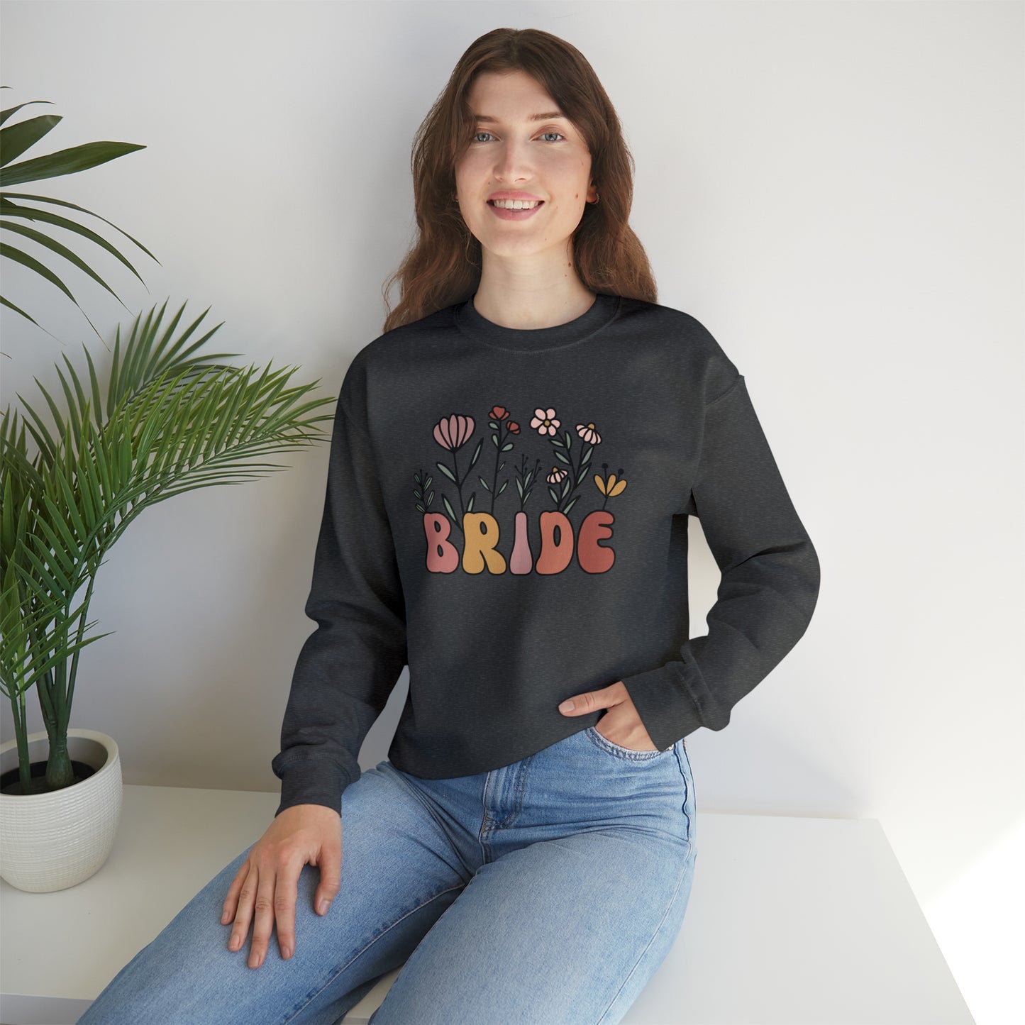 Boho Floral Bride Unisex Heavy Blend™ Crewneck Sweatshirt