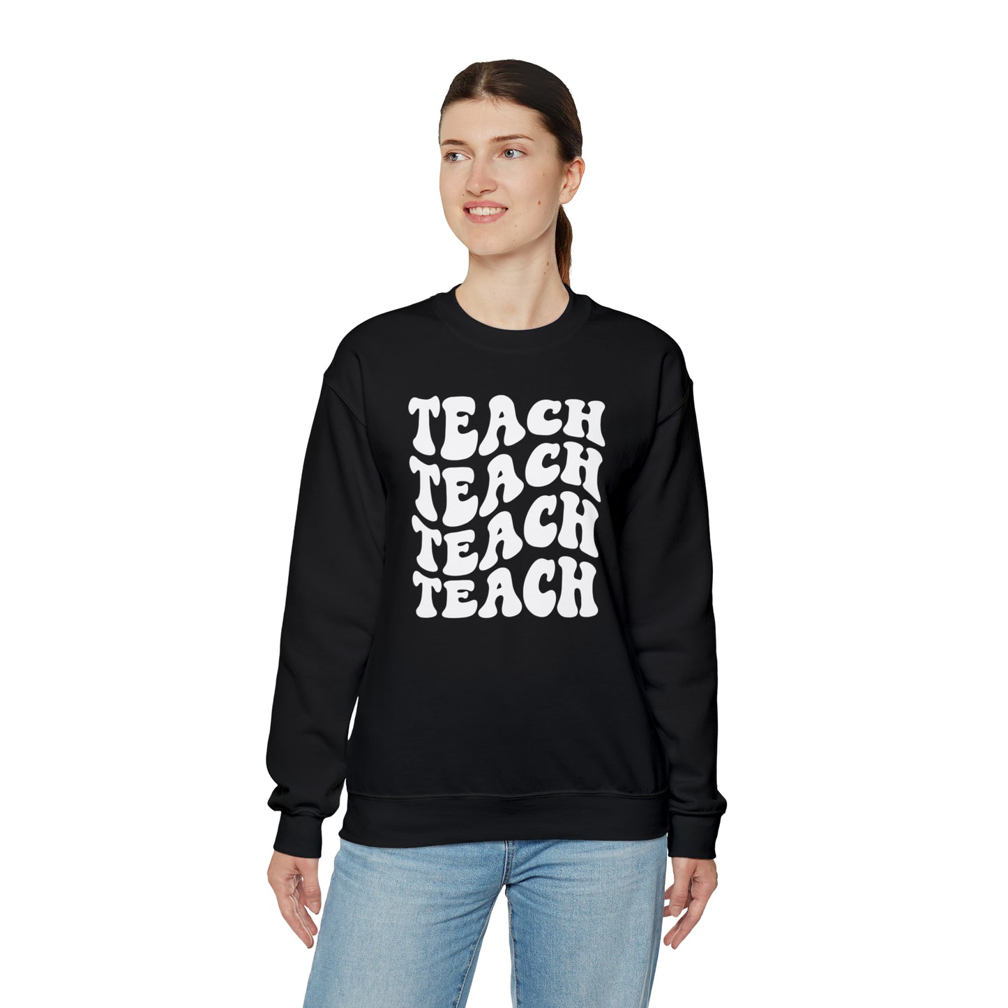 Teach Teach Teach Teach White Logo Unisex Heavy Blend™ Crewneck Sweatshirt