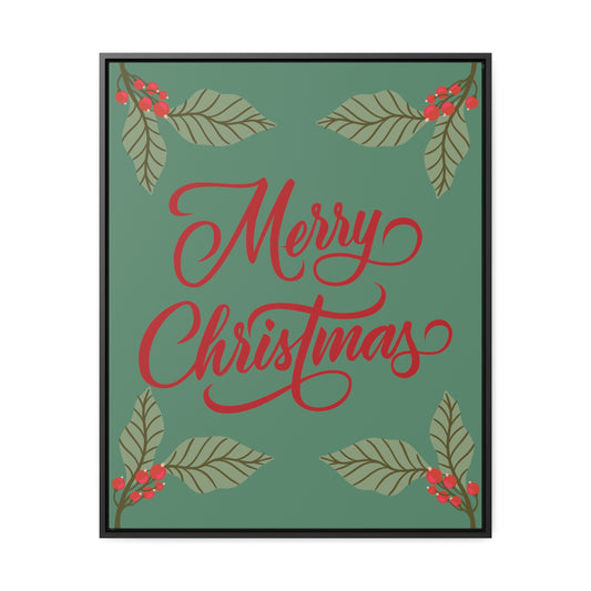 Merry Christmas Holly Berry Christmas Leaf Gallery Canvas Wraps, Vertical Frame