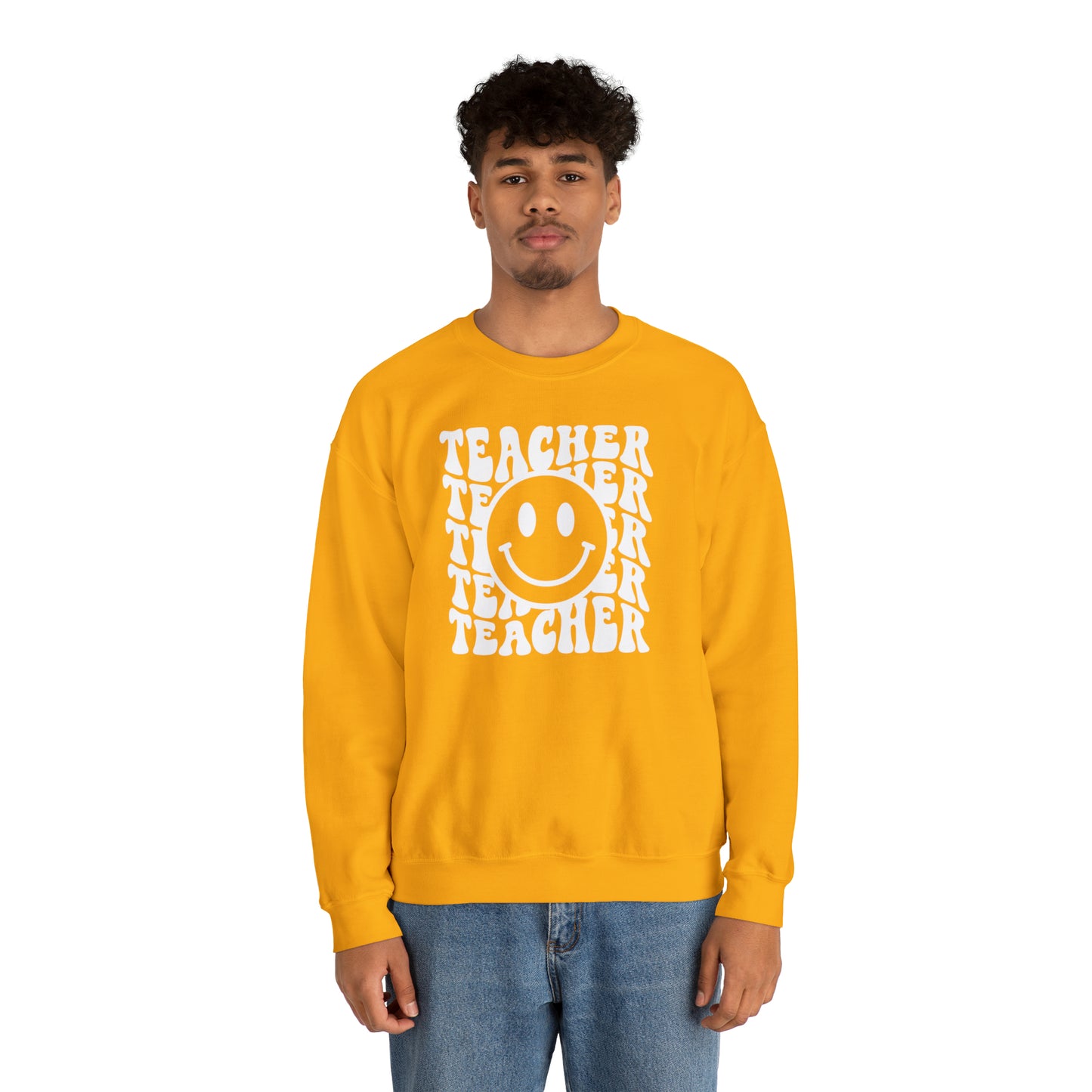 Teacher with Smiley Face White Logo Unisex Heavy Blend™ Crewneck Sweatshirt