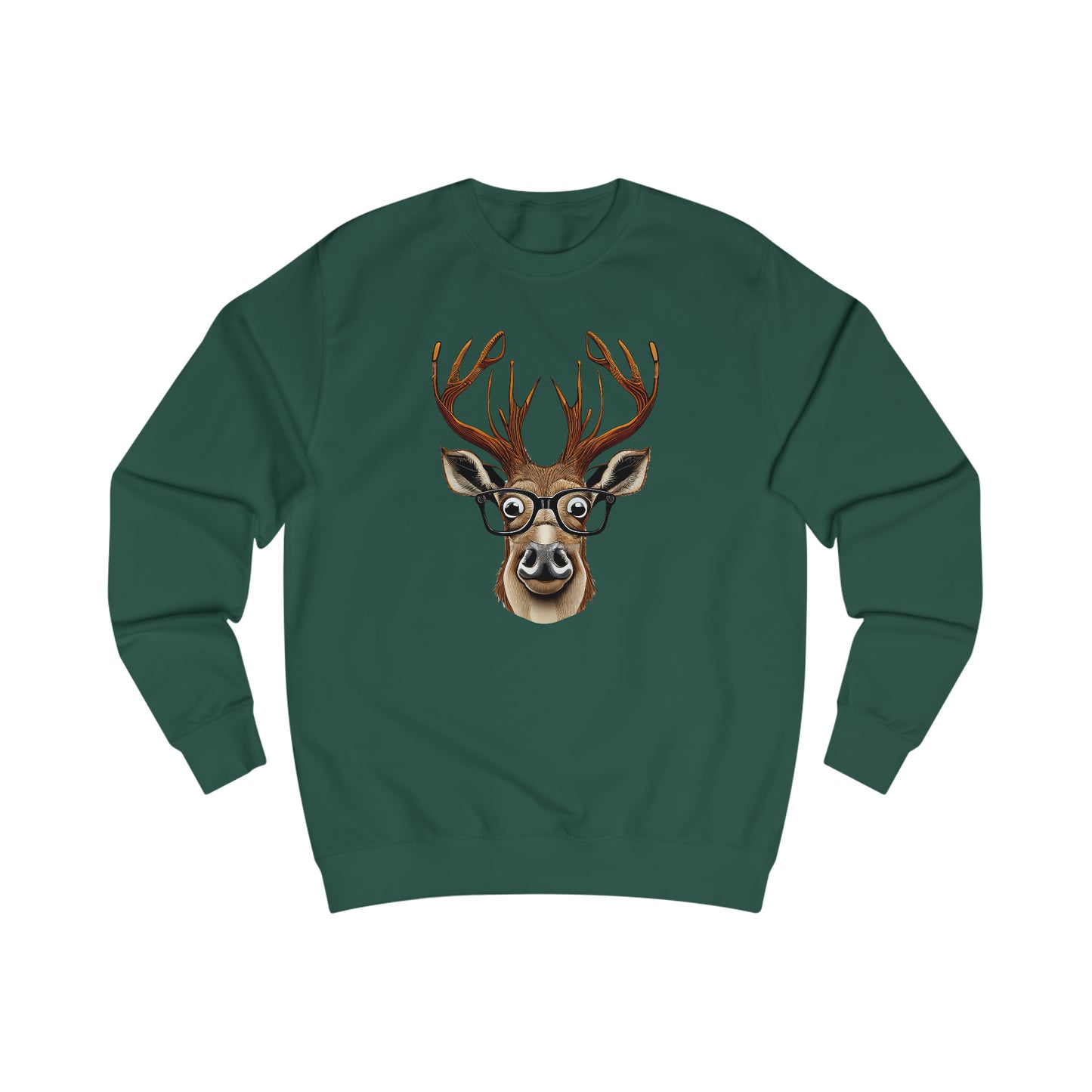 Deer / Reindeer Head with Glasses Christmas/ Hunting Season Unisex Heavy Blend™ Crewneck Sweatshirt - Red Print