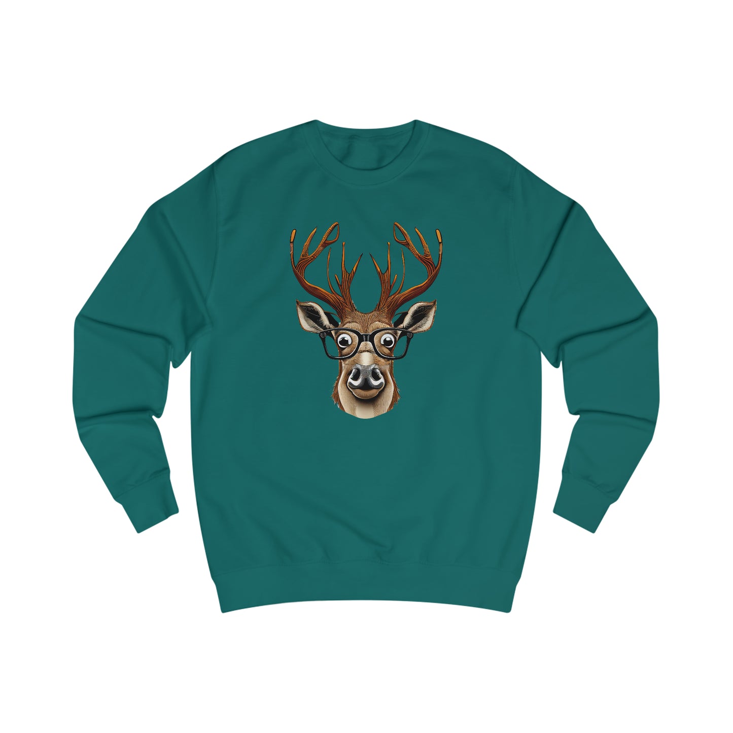 Deer / Reindeer Head with Glasses Christmas/ Hunting Season Unisex Heavy Blend™ Crewneck Sweatshirt - Red Print