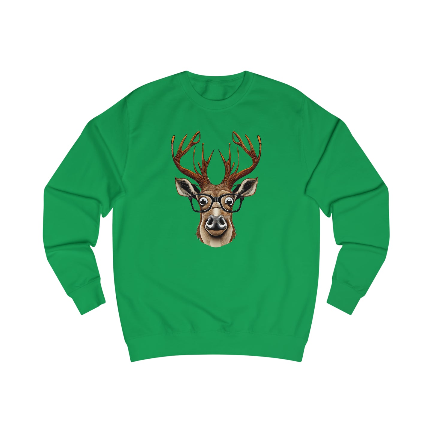 Deer / Reindeer Head with Glasses Christmas/ Hunting Season Unisex Heavy Blend™ Crewneck Sweatshirt - Red Print