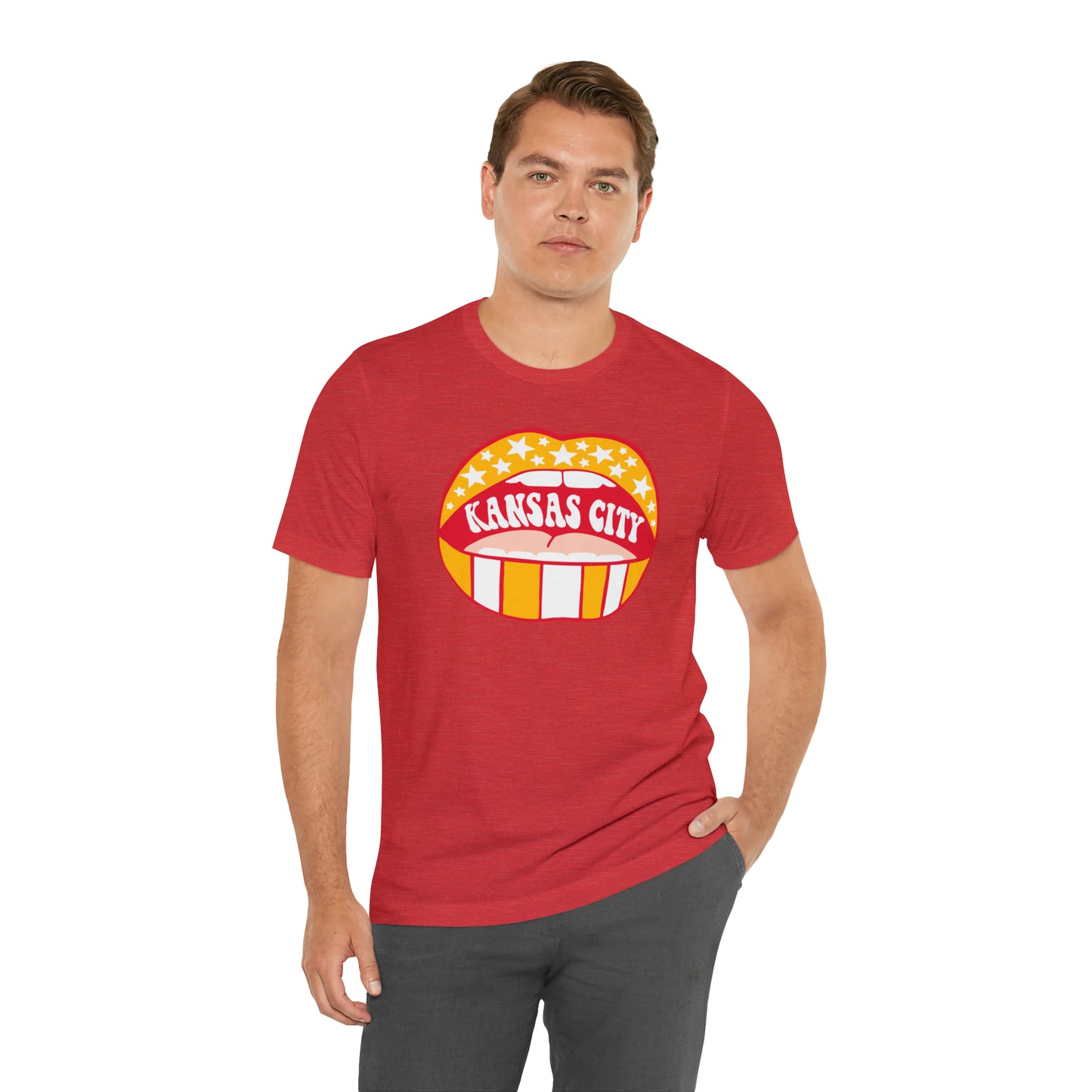 Swift Kelce 87 Football Lips Bella Jersey Short Sleeve Tee (Unisex) - Front and Back Design