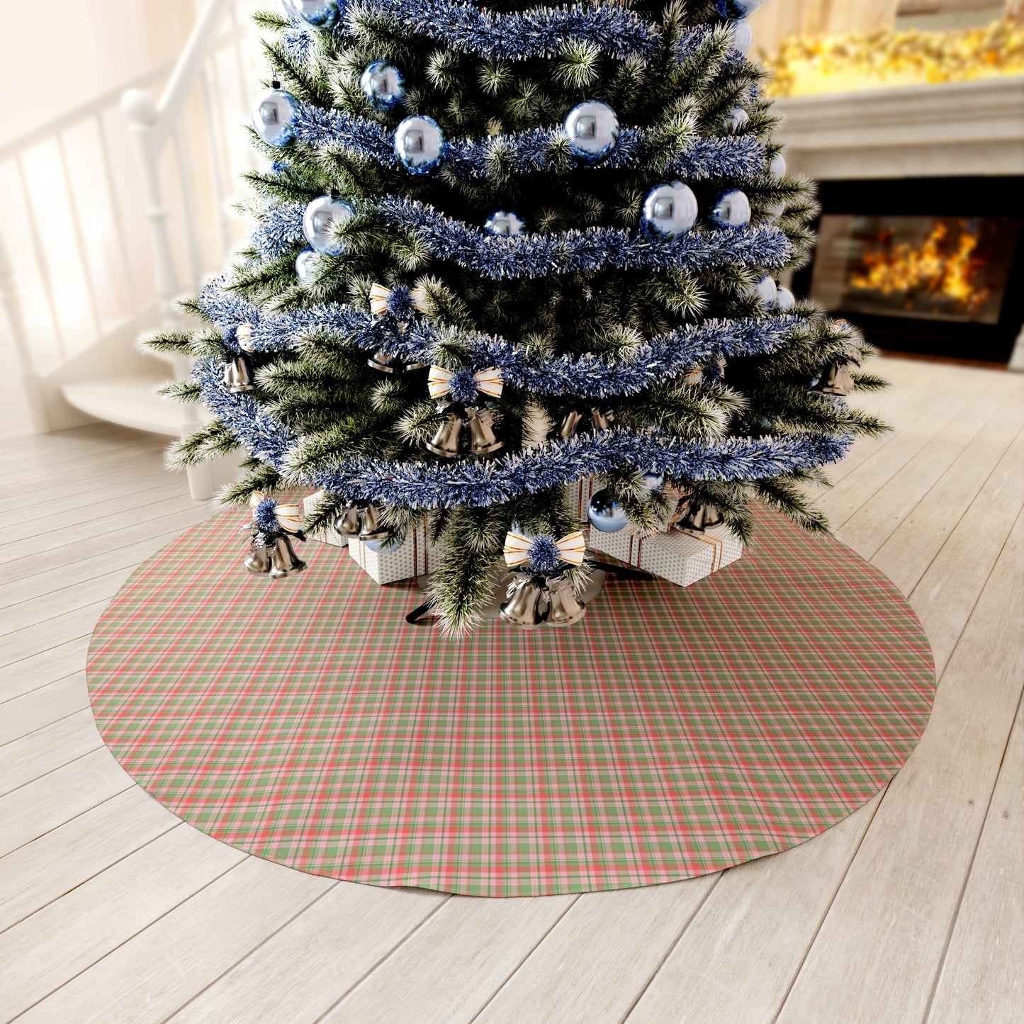 Pink and Green Plaid Round Tree Skirt