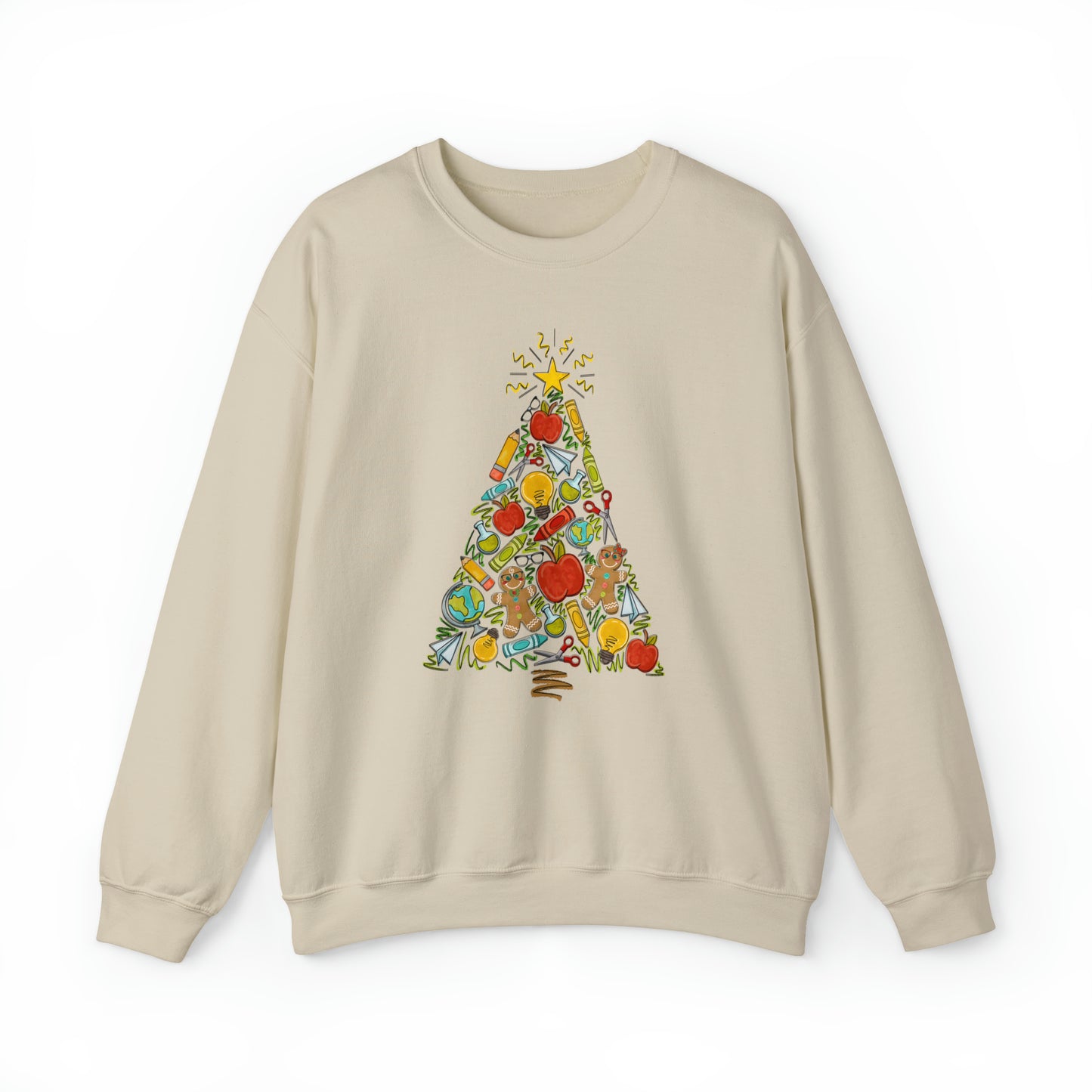 Teacher Supplies Christmas Tree Heavyweight Crewneck Sweatshirt