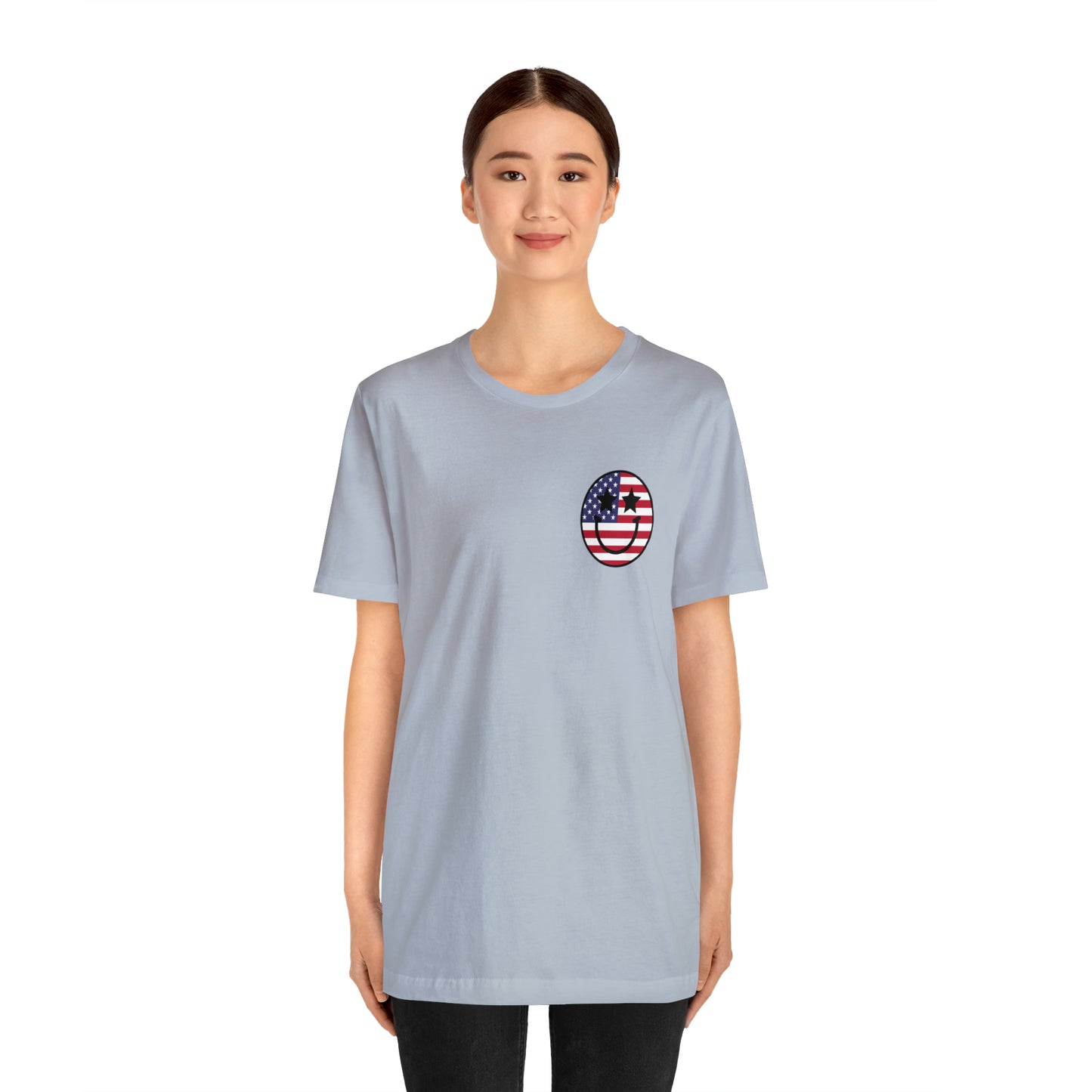 "Jesus Christ Stars and Stripes" (Front and Back Design) Unisex Jersey Short Sleeve Tee