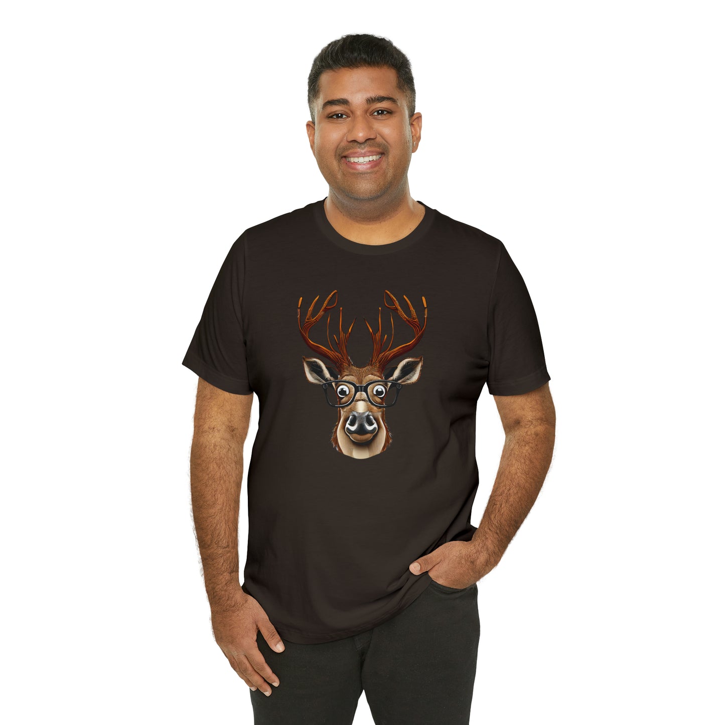 Deer/ Reindeer with Glasses Country and Christmas Unisex Jersey Short Sleeve Tee