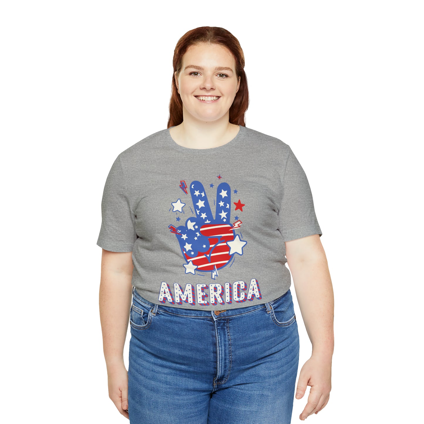 America USA Stars Peace Sign with Hands Unisex Jersey Short Sleeve Tee