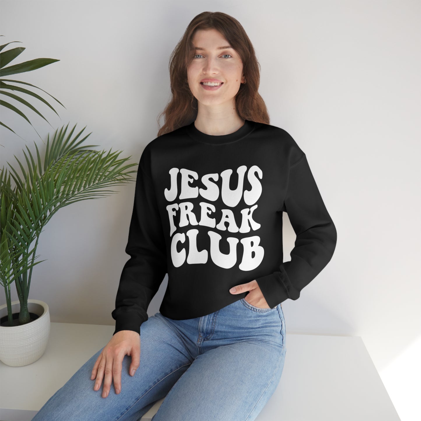 Vintage Jesus Freak Club White Logo Unisex Heavy Blend™ Crewneck Sweatshirt