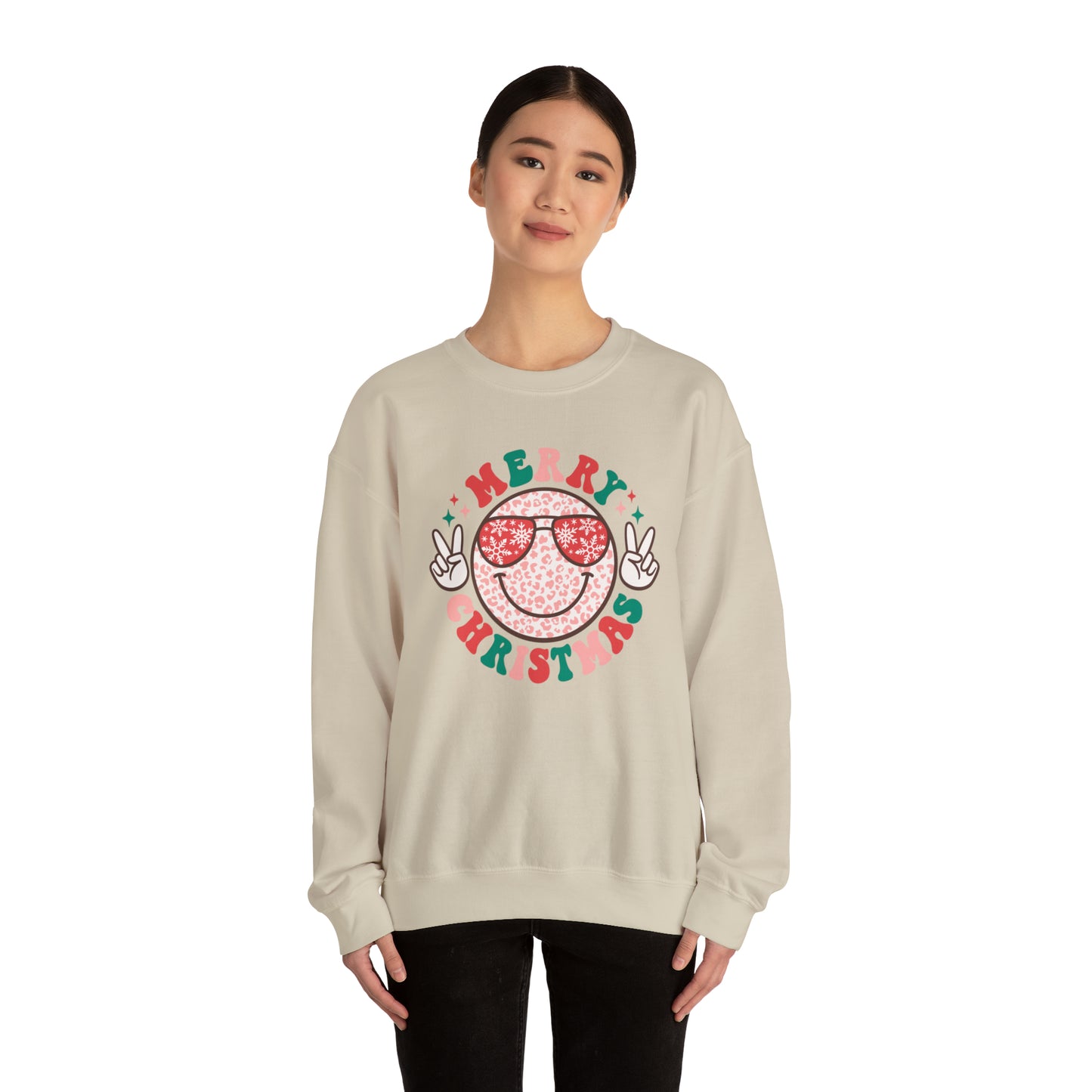 Merry Christmas Peace Smiley Face Unisex Heavy Blend™ Crewneck Sweatshirt