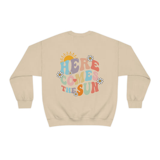 "Here Comes the Sun" (Front & Back Design) - Unisex Heavy Blend™ Crewneck Sweatshirt