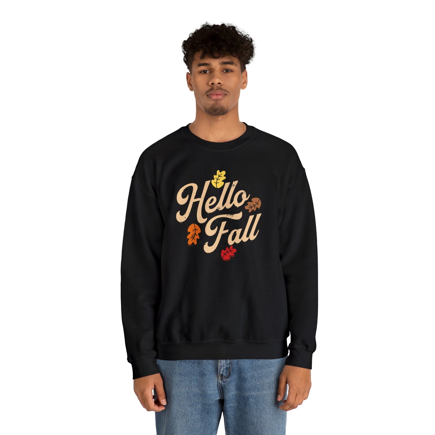 Hello Fall Halloween Retro Warm Colored  Unisex Heavy Blend™ Crewneck Sweatshirt