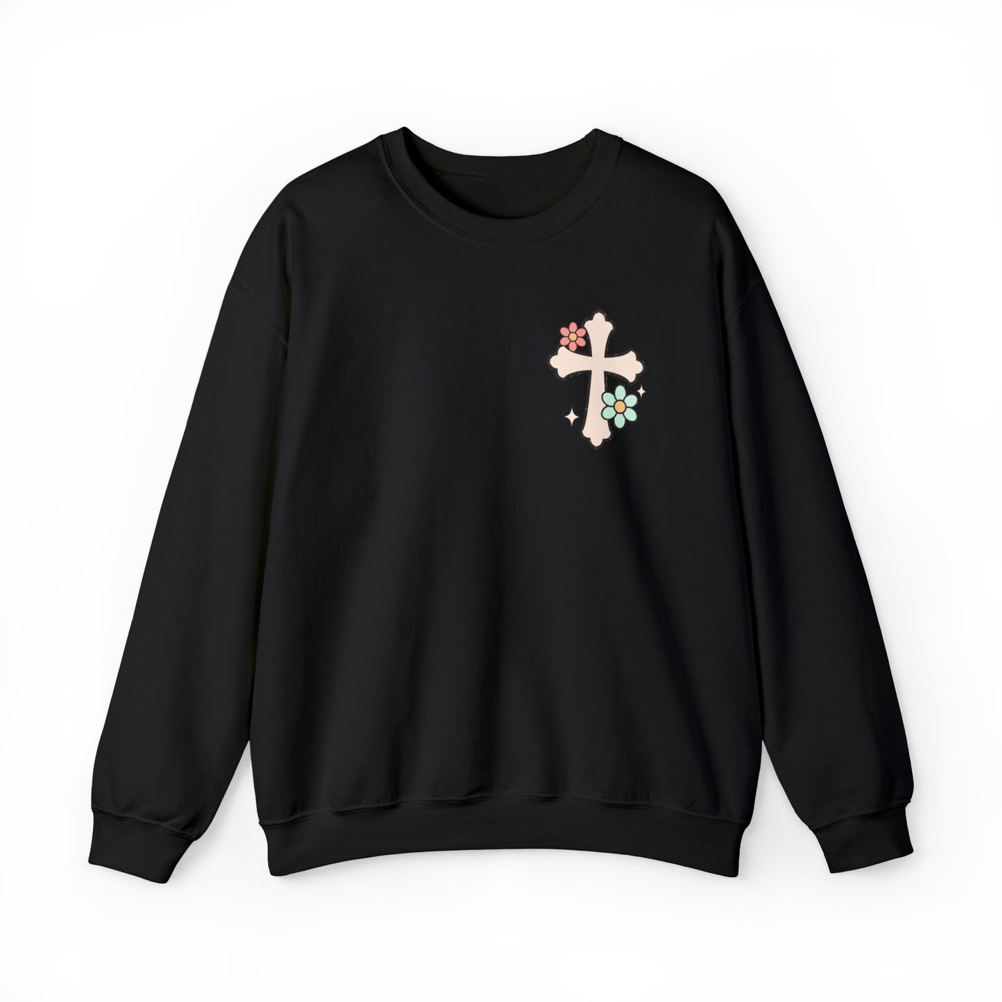 Vintage Grow in Grace with Cross Boho Color Print -  Front and Back Design Heavy Blend™ Crewneck Sweatshirt