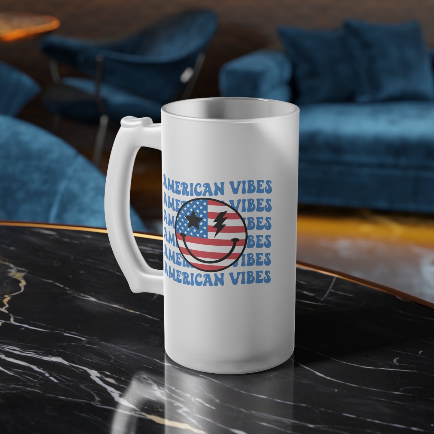 American Vibes Design America /United States / USA/ 4th of July Frosted Glass Beer Mug