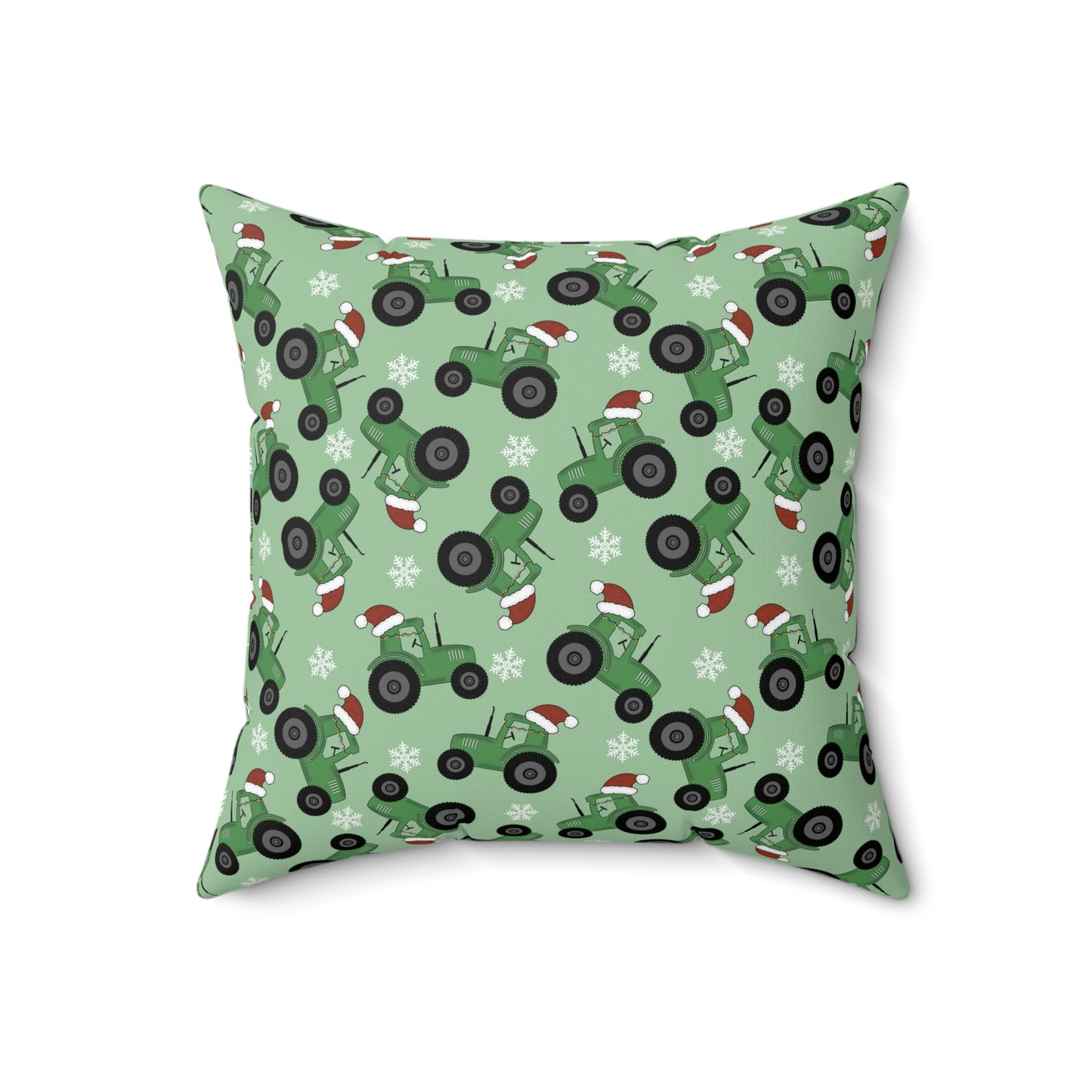 Christmas Green Tractor Print/ Holiday Polyester Square Pillow