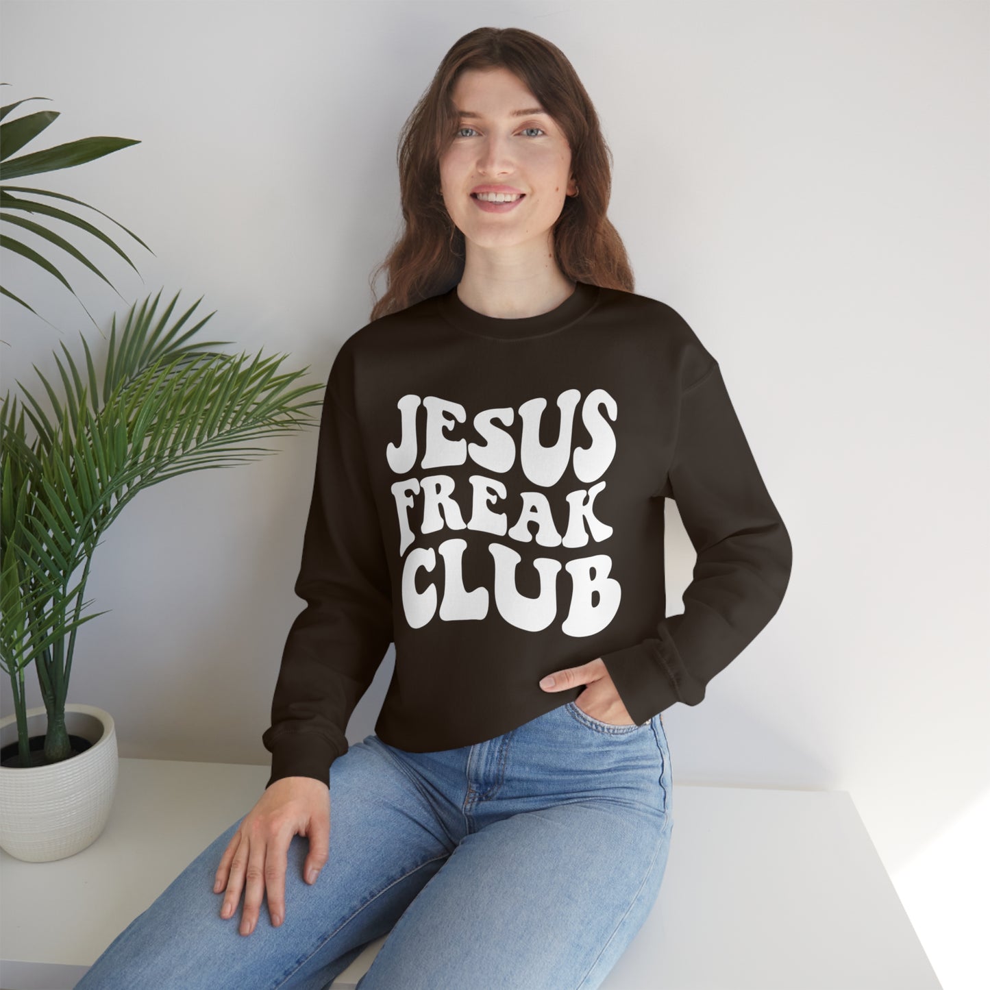 Vintage Jesus Freak Club White Logo Unisex Heavy Blend™ Crewneck Sweatshirt