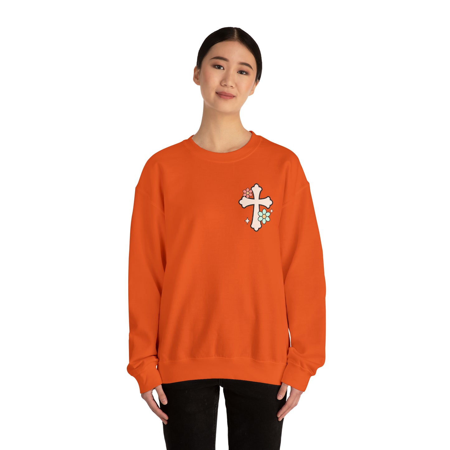 Vintage Grow in Grace with Cross Boho Color Print -  Front and Back Design Heavy Blend™ Crewneck Sweatshirt