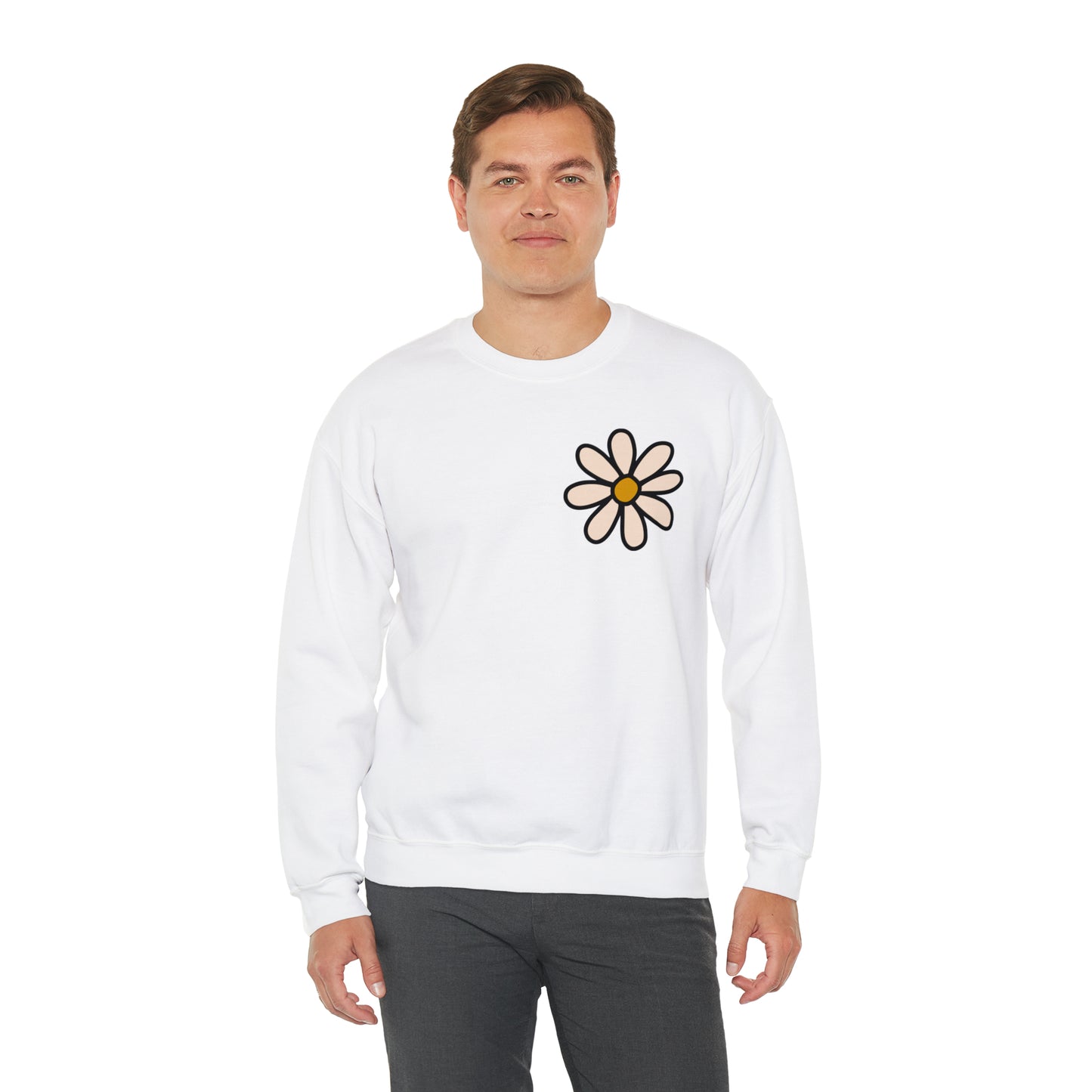 Distressed Daisy Love Like Jesus -  Front and Back Design Heavy Blend™ Crewneck Sweatshirt