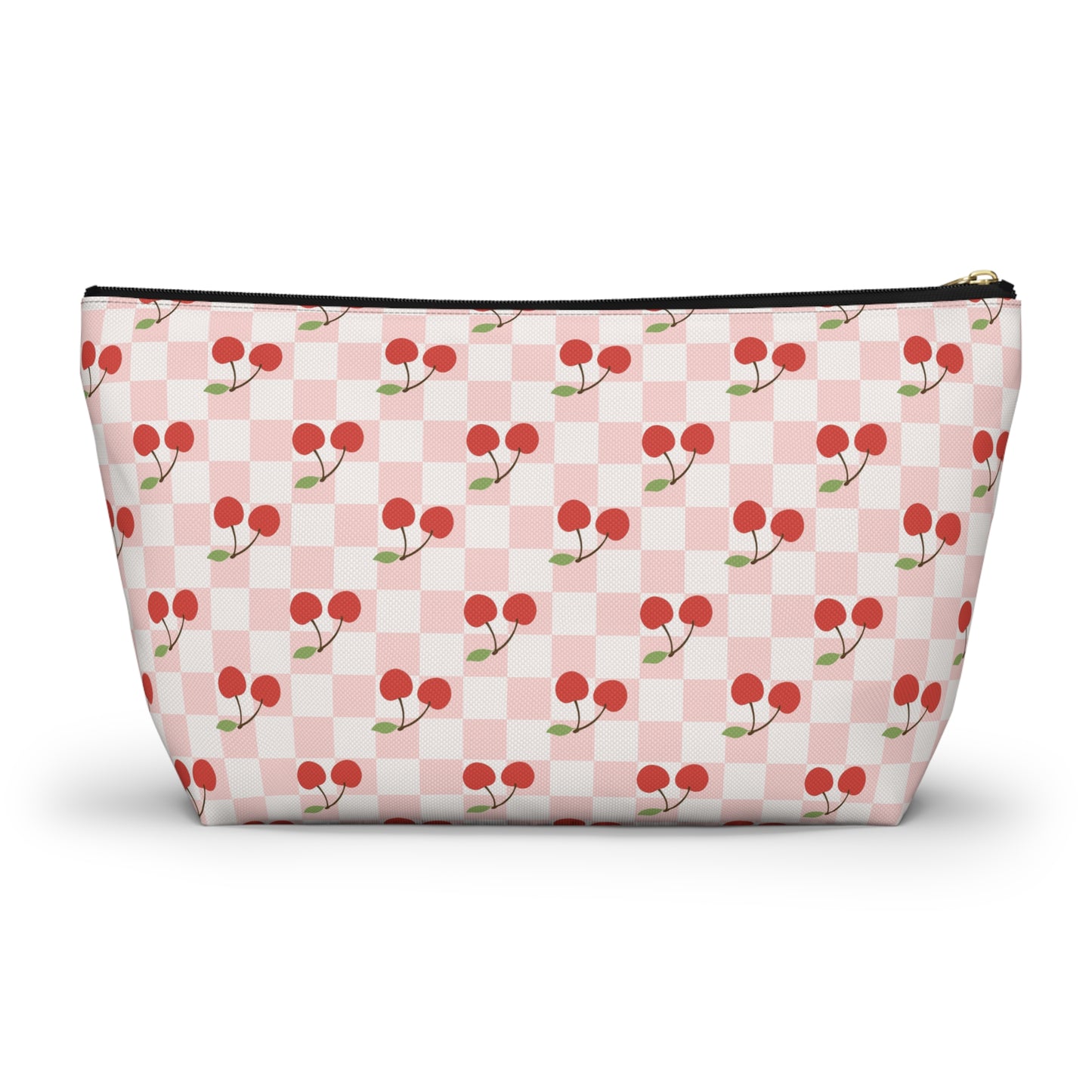 Checkered Cherries Print Design  Accessory Pouch w T-bottom