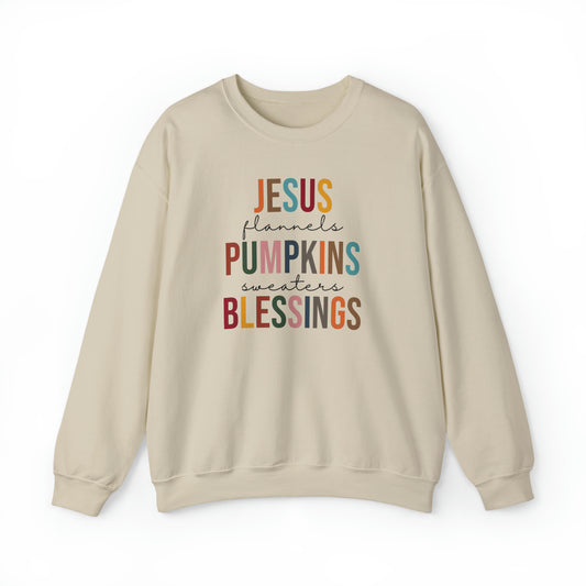 Jesus Flannels Pumpkins Sweaters Blessings Fall Halloween Retro Warm Colored  Unisex Heavy Blend™ Crewneck Sweatshirt