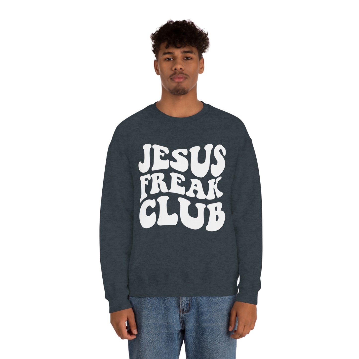 Vintage Jesus Freak Club White Logo Unisex Heavy Blend™ Crewneck Sweatshirt