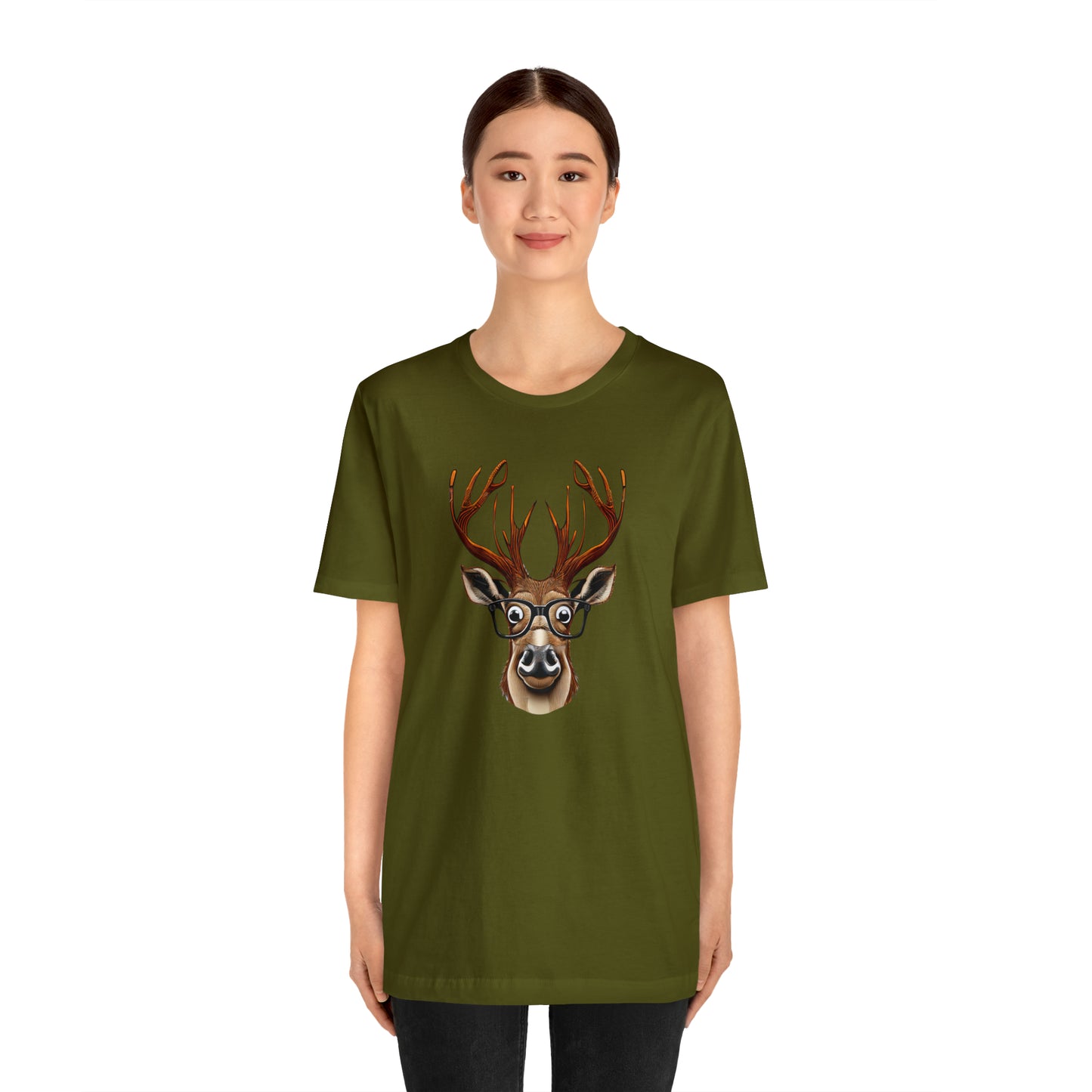 Deer/ Reindeer with Glasses Country and Christmas Unisex Jersey Short Sleeve Tee