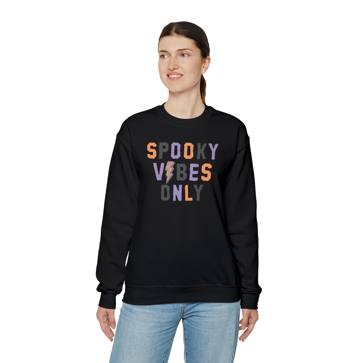 Spooky Vibes Fall Halloween Retro Warm Colored  Unisex Heavy Blend™ Crewneck Sweatshirt