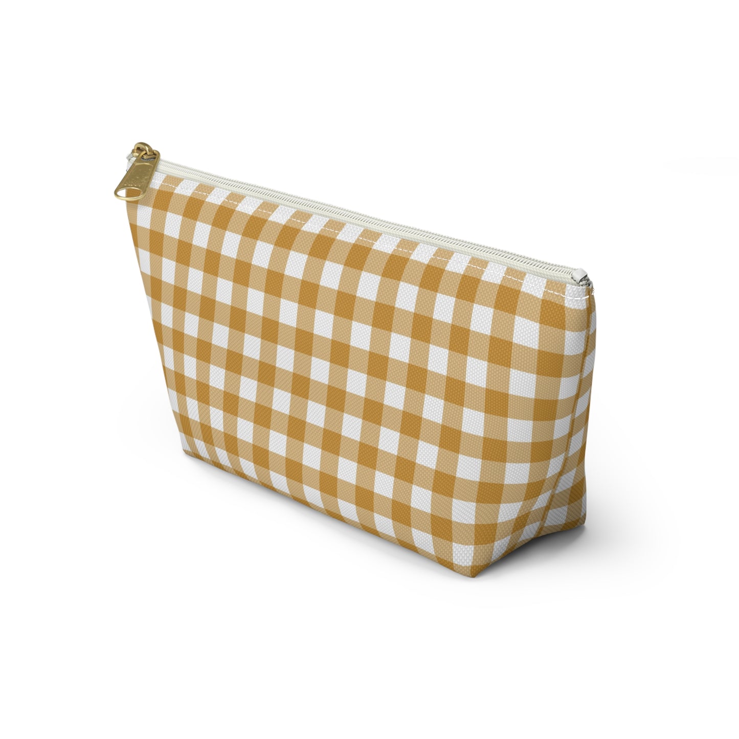 Mustard Gingham Print Design  Accessory Pouch w T-bottom