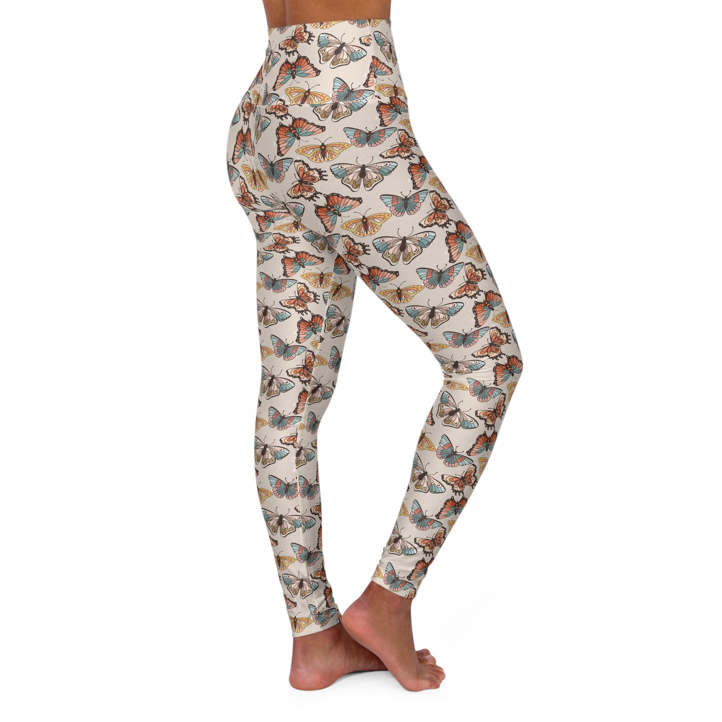 Butterflies Brown Boho High Waisted White Yoga Leggings