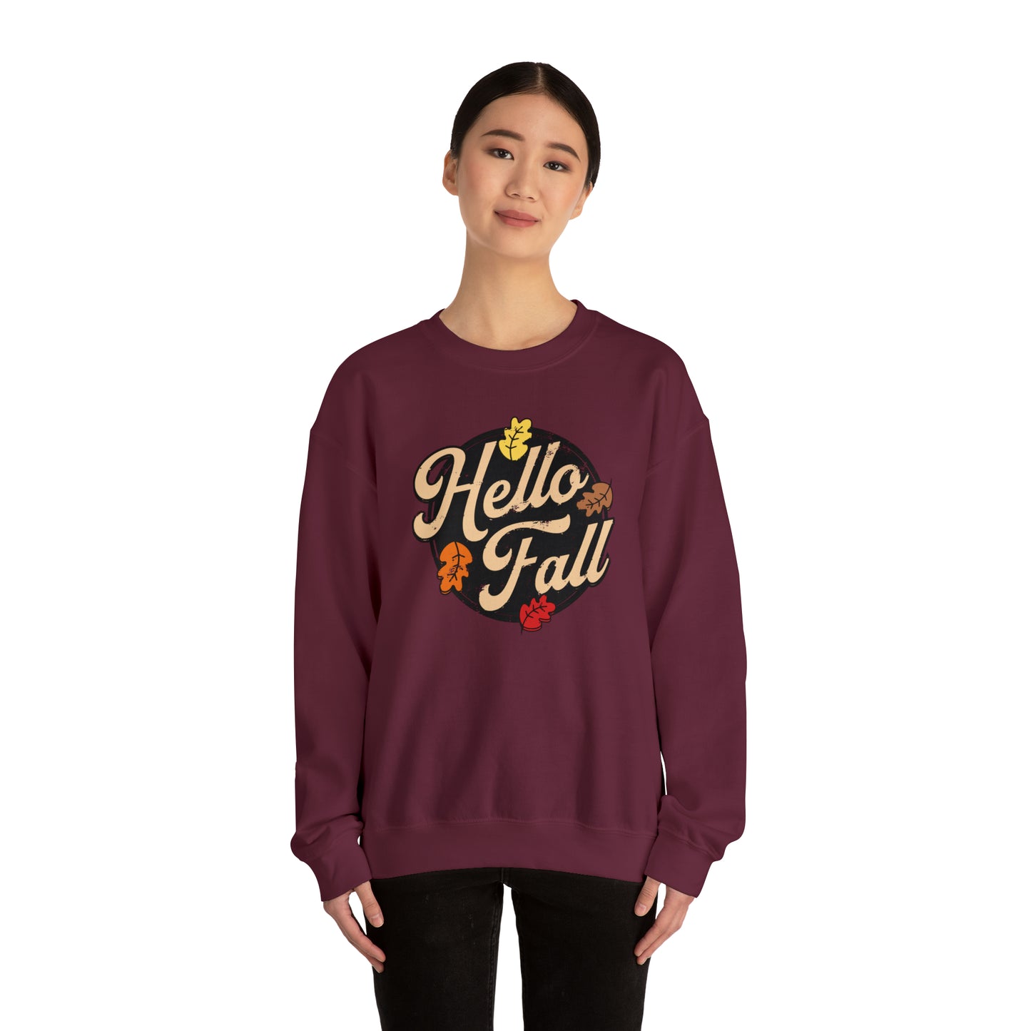 Hello Fall Halloween Retro Warm Colored  Unisex Heavy Blend™ Crewneck Sweatshirt