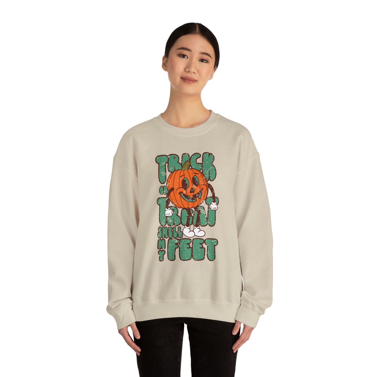 Distressed Trick or Treat Smell My Feet Heavy Blend™ Crewneck Sweatshirt