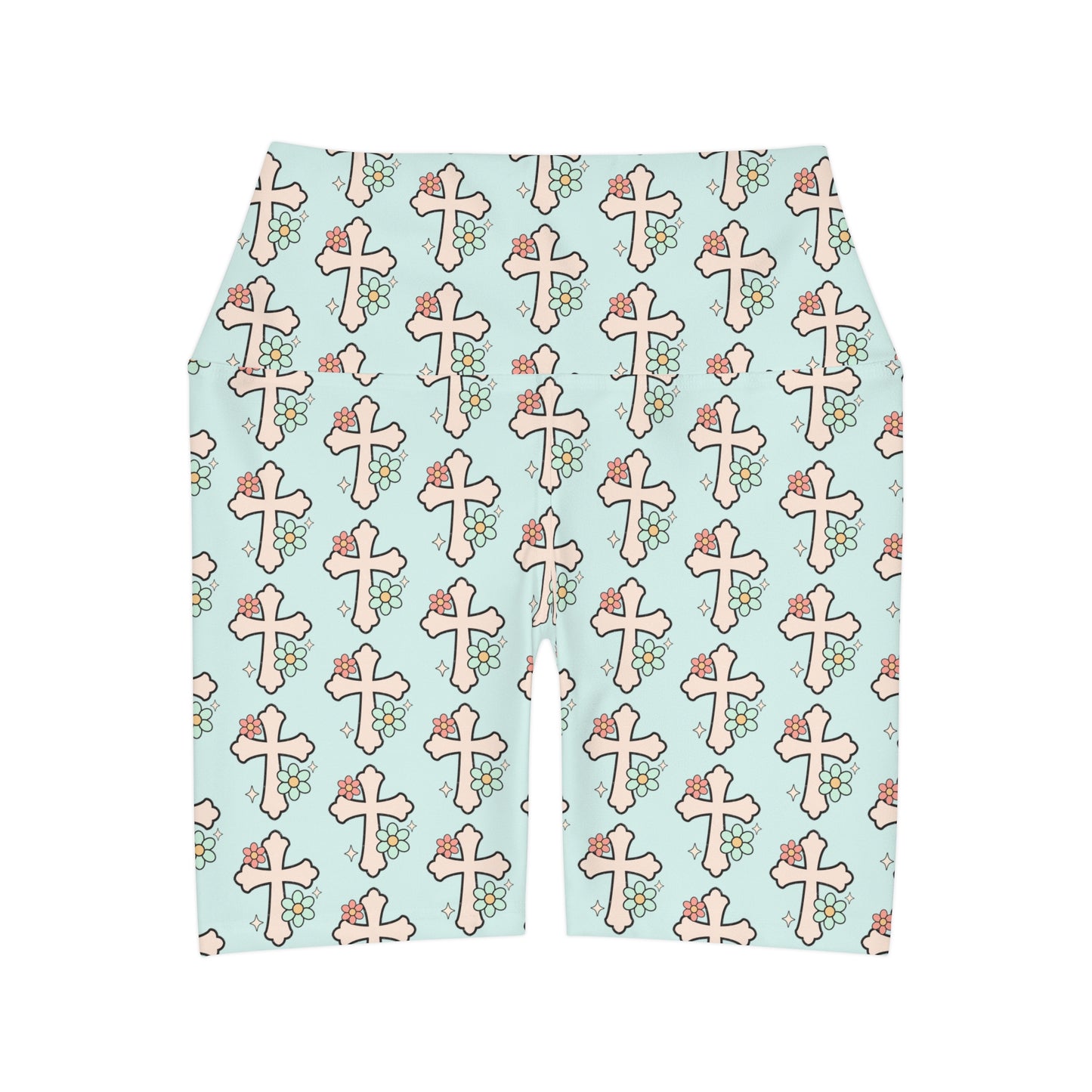 Groovy Pink Cross Yoga Shorts - Light Turquoise