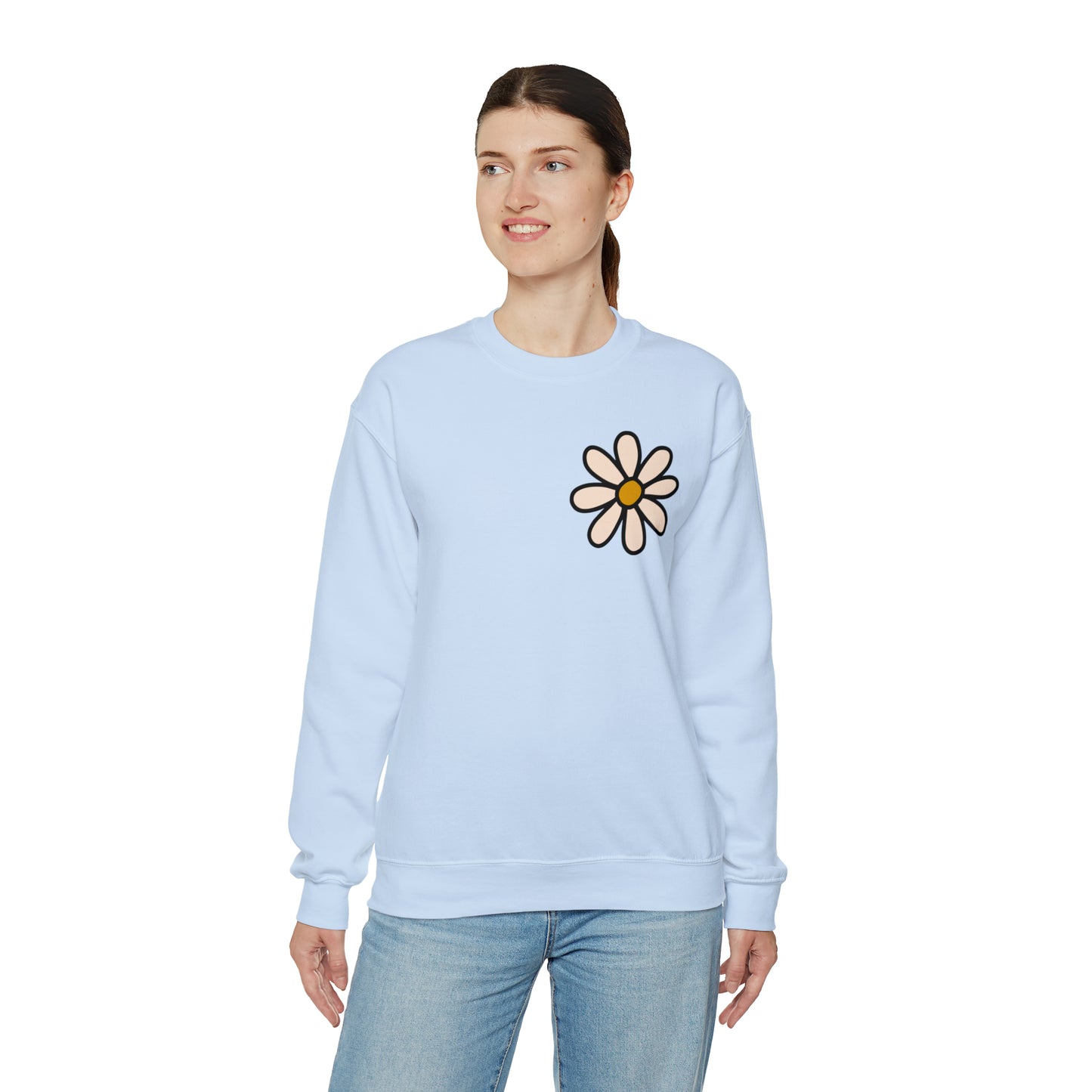 Distressed Daisy Love Like Jesus -  Front and Back Design Heavy Blend™ Crewneck Sweatshirt