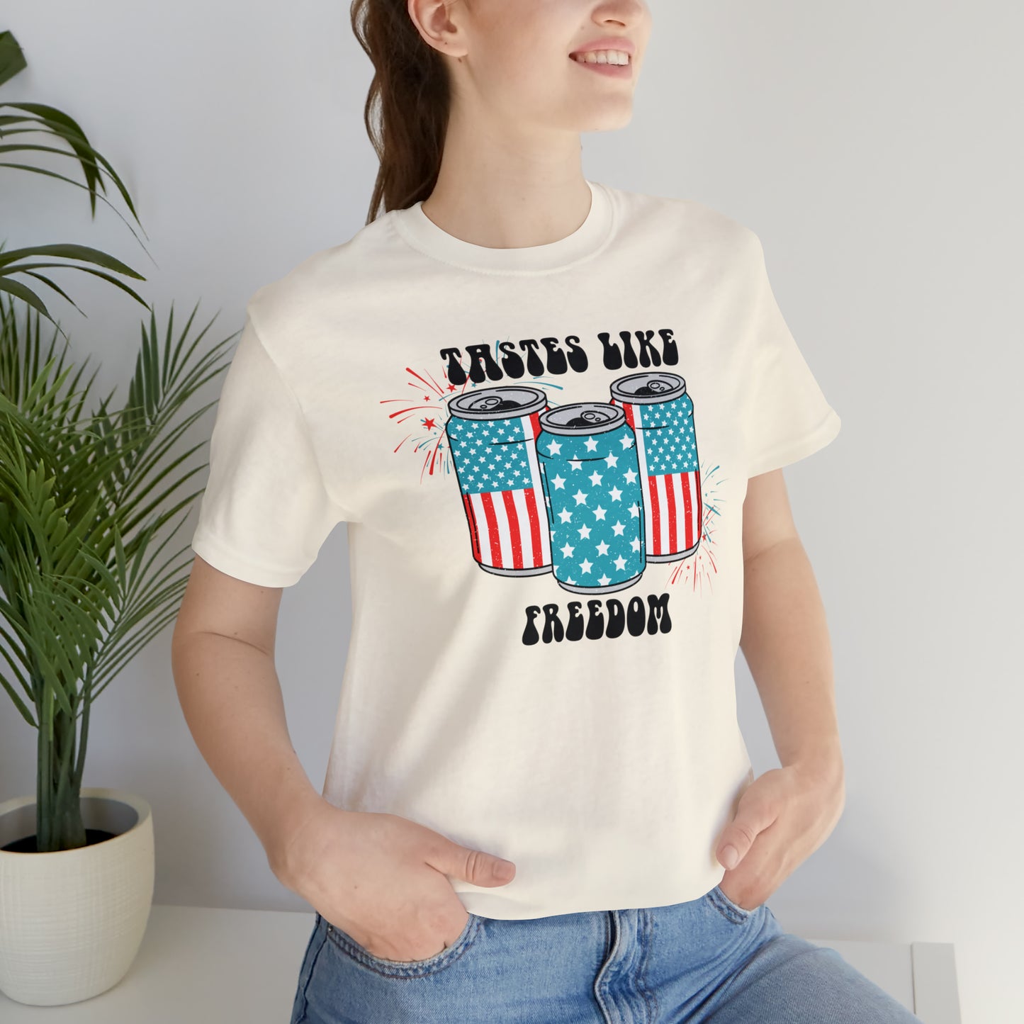 American USA Tastes Like Freedom Beverage Can Unisex Jersey Short Sleeve Tee