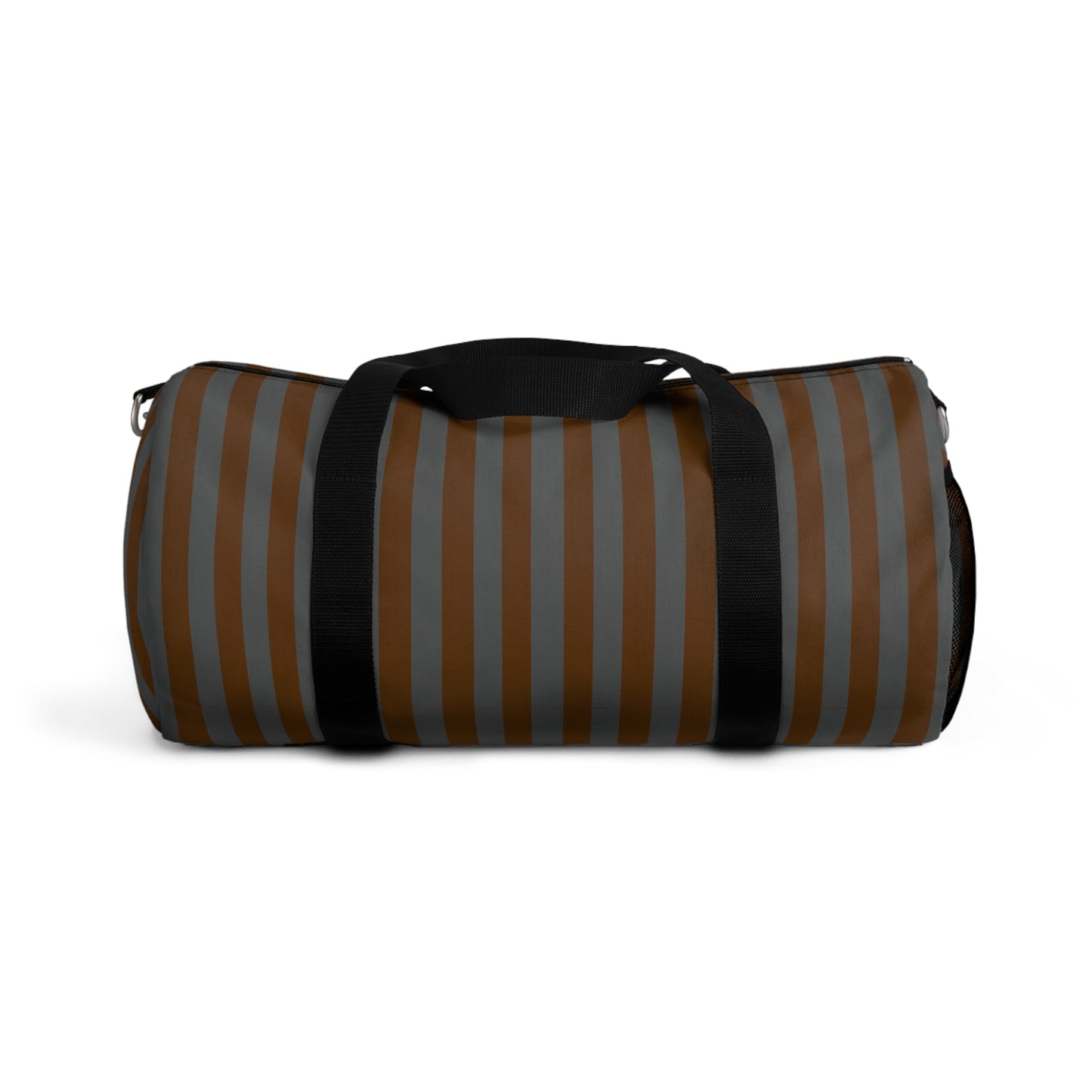 Brown and Gray Striped Duffel Bag