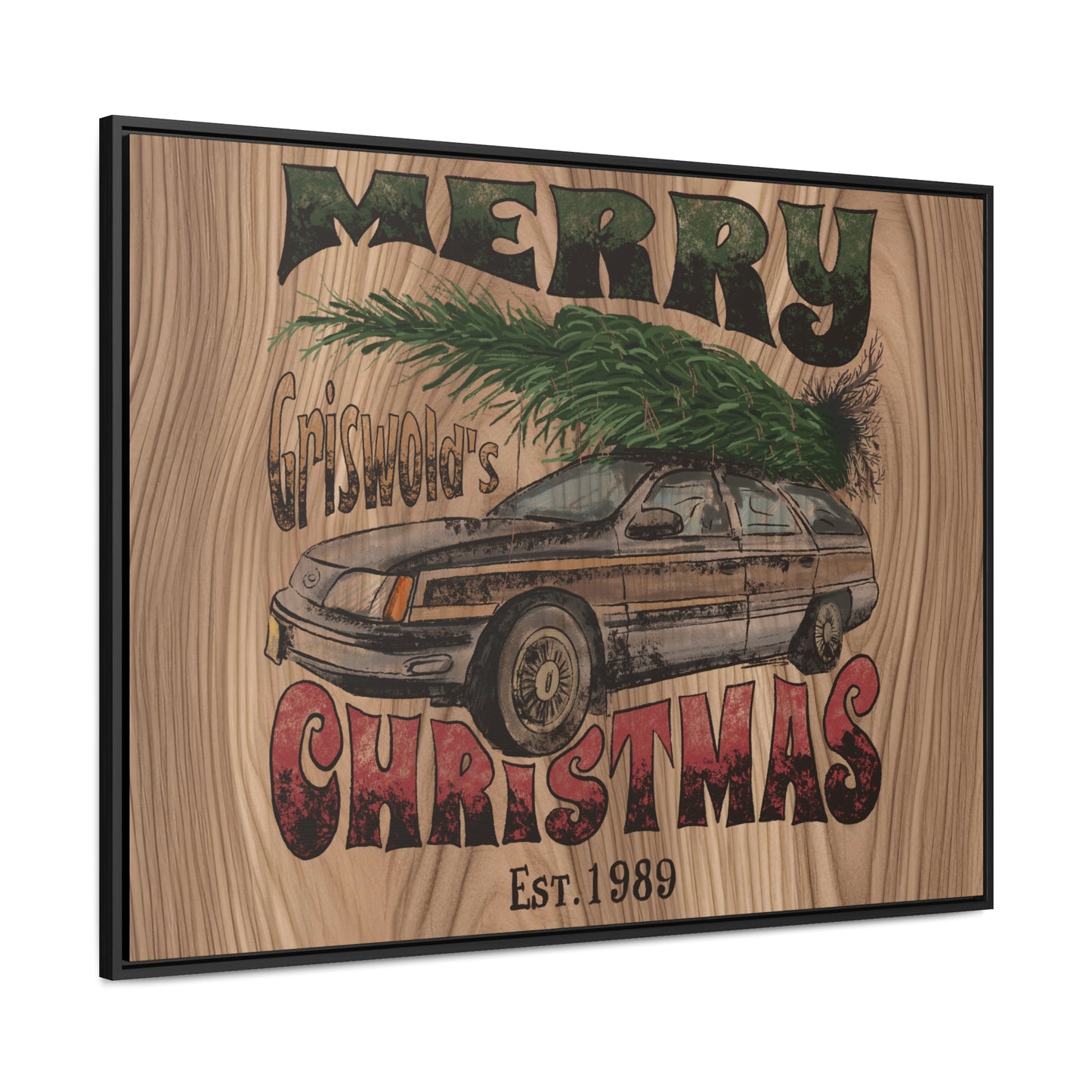 Distressed Merry Griswold Christmas Tree Station Wagon Holiday Gallery Canvas Wraps, Horizontal Frame