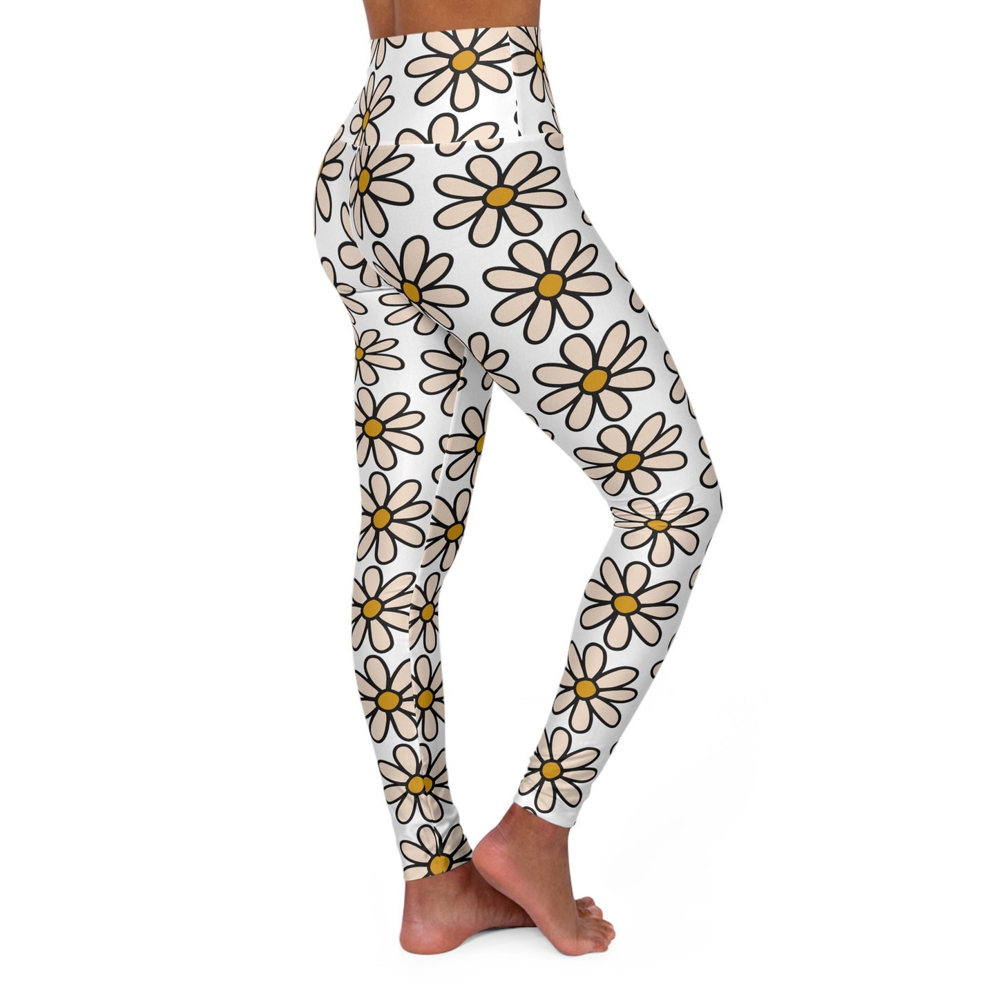 Peach Daisy Patterned Christian and Faith High Waisted Yoga Leggings