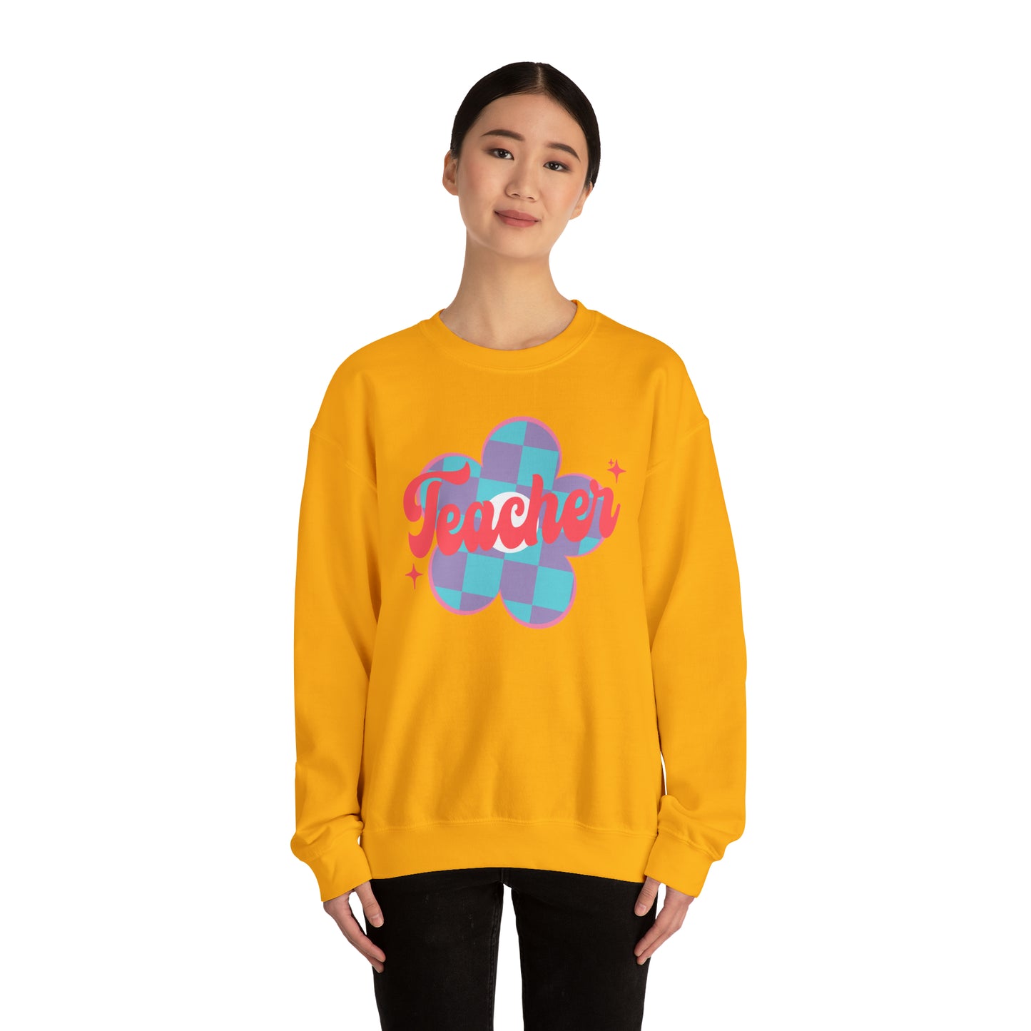 Plaid Daisy Teacher Heavy Blend™ Crewneck Sweatshirt